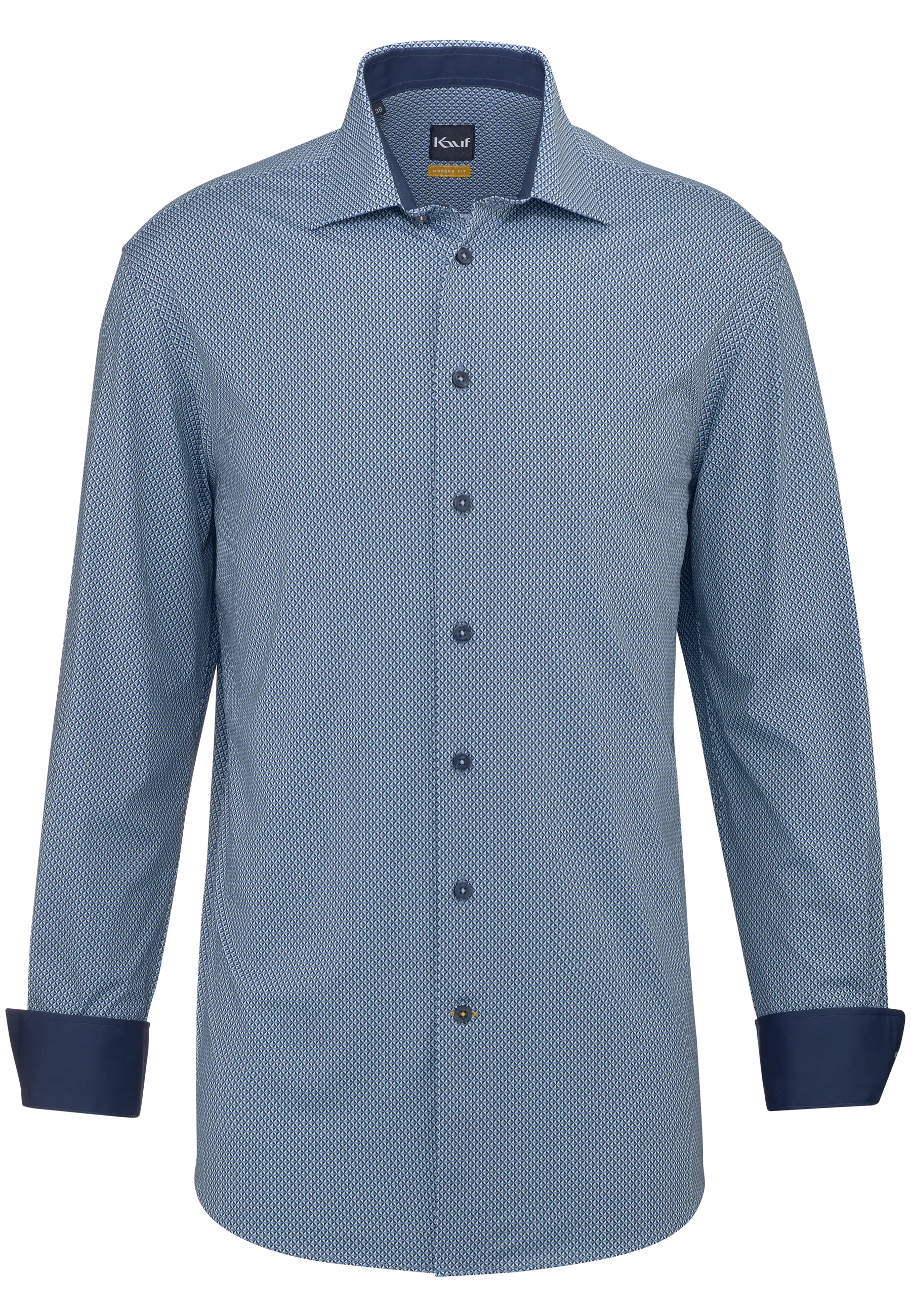 Chemise en jersey KAUF Firenze bleu foncé, coupe Modern Fit, avec un imprimé géométrique minimaliste blanc et un col New Kent
