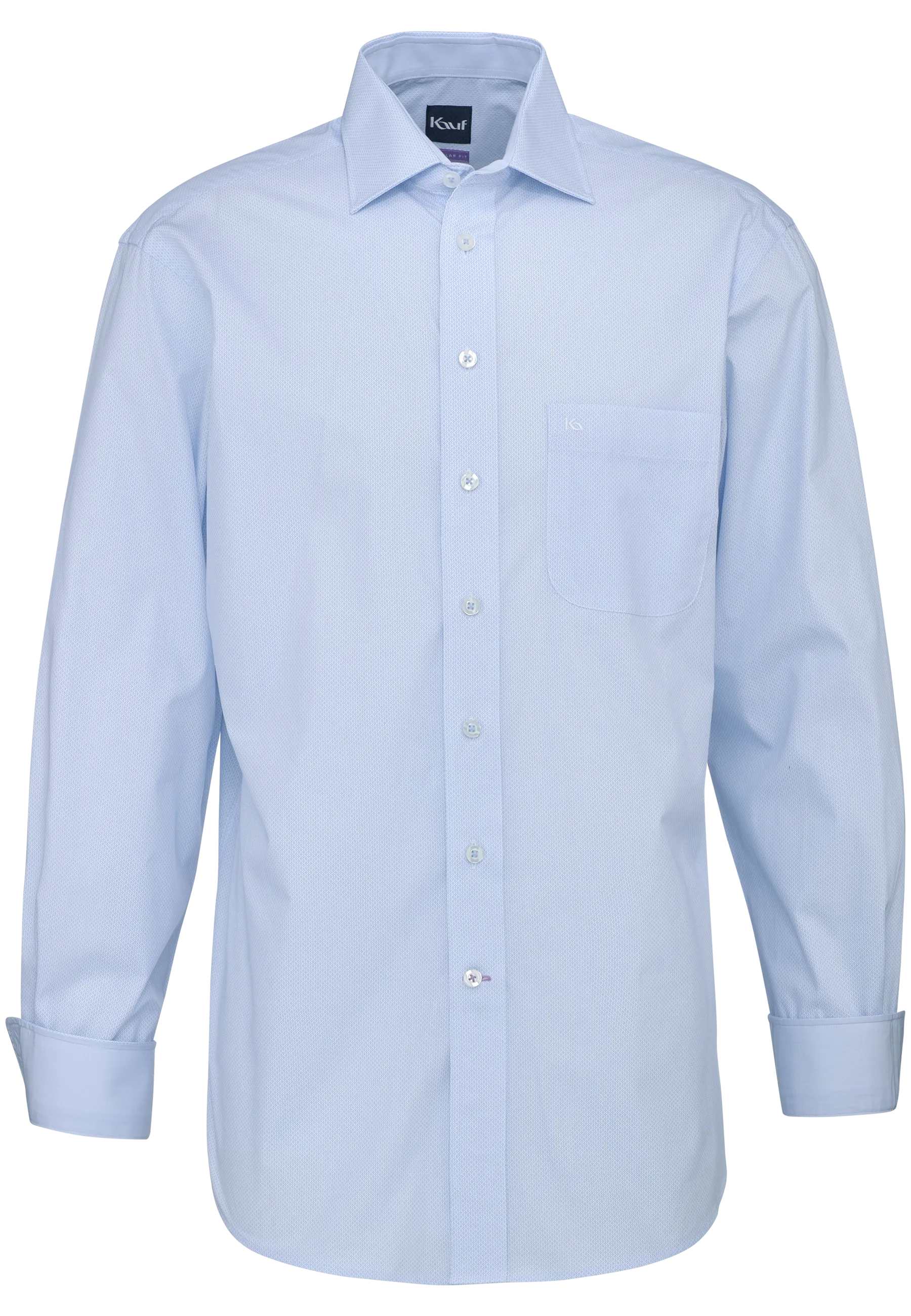 KAUF Regular Fit Herrenhemd 325 30207 500 weiss mit feinem celesteblauem Rautendruck, New Kent-Kragen und Safety Pocket