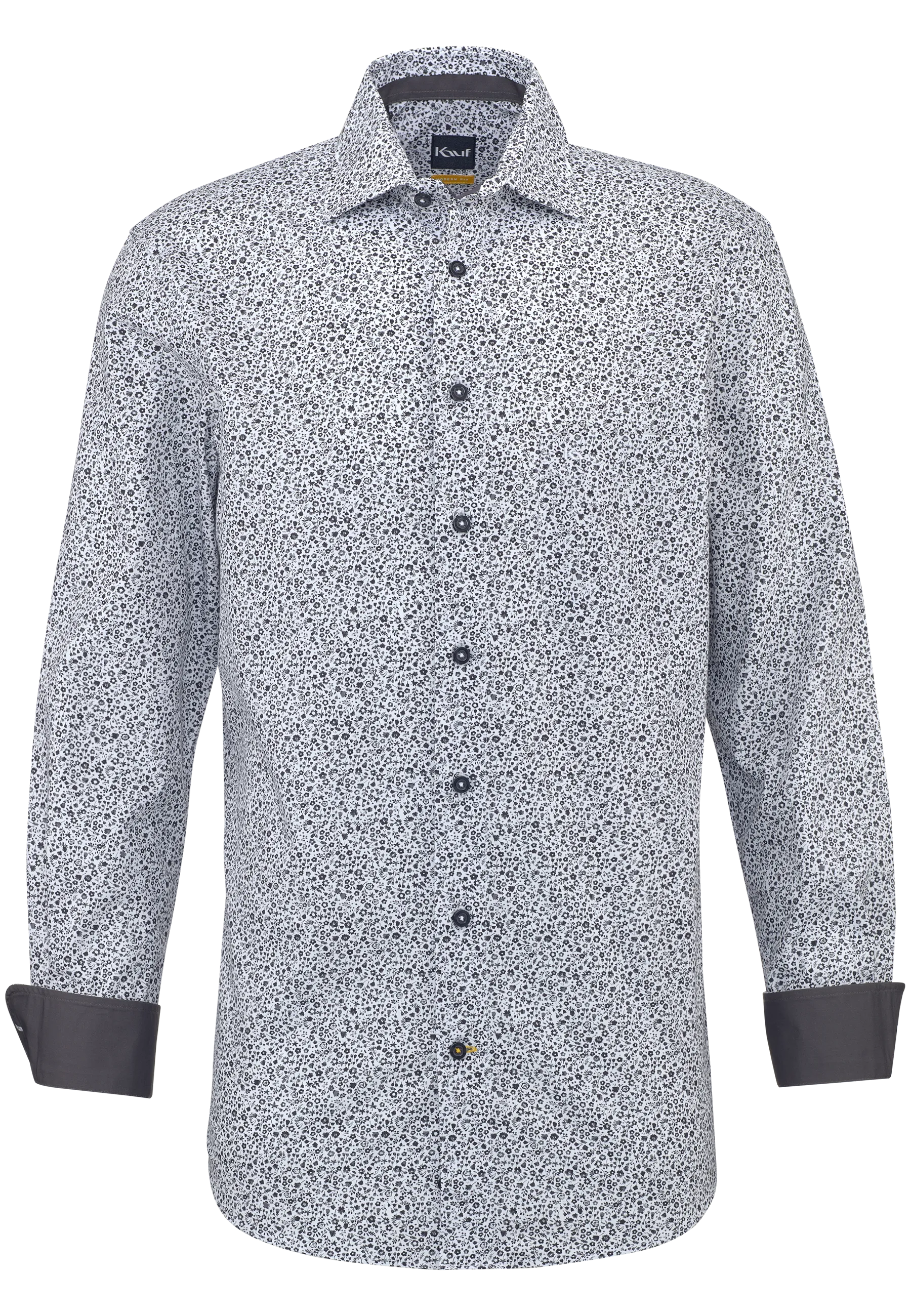 KAUF Modern Fit Herrenhemd 229 30225 800 mit anthrazitfarbenem Blumendruck auf weissem Grund