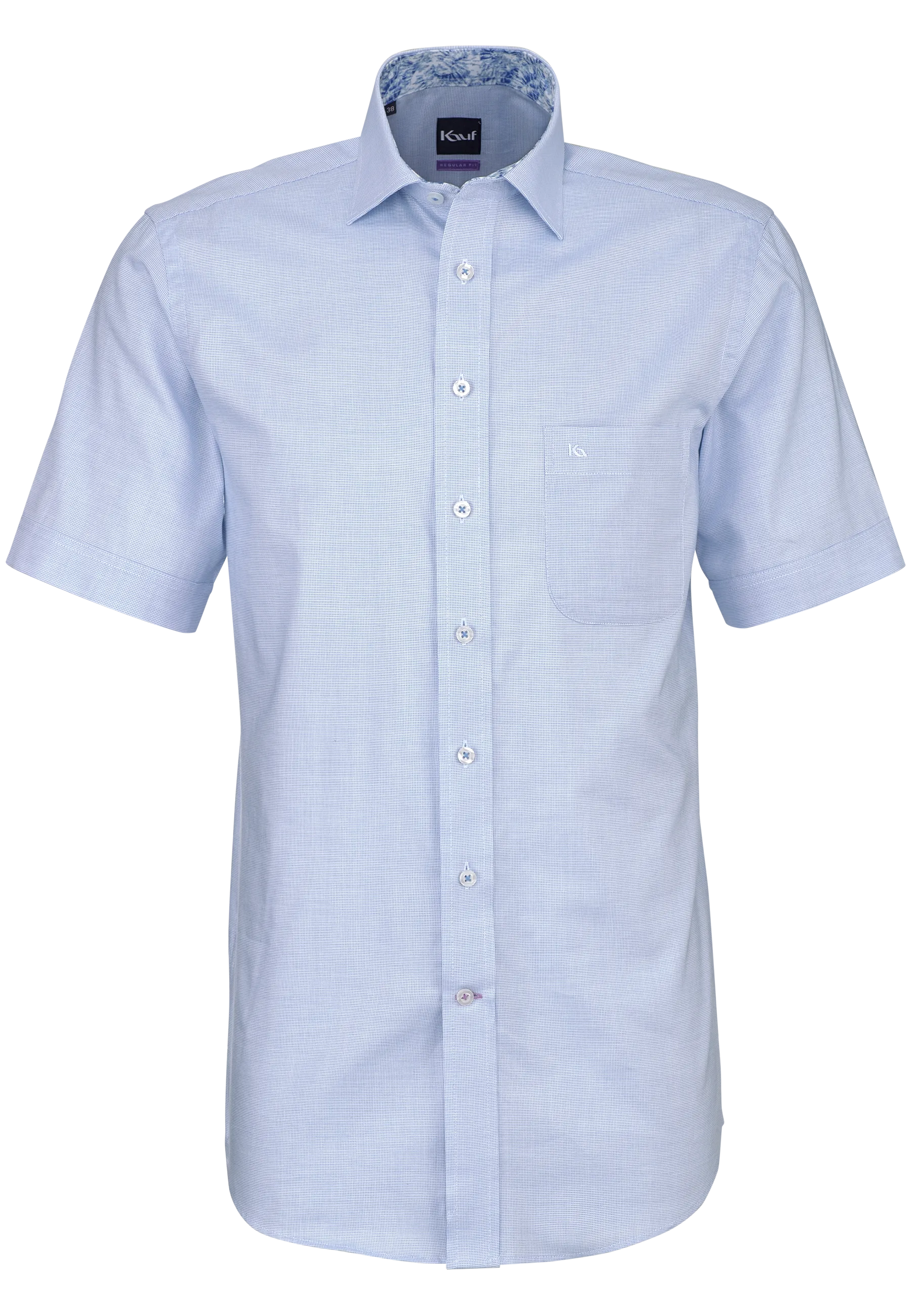 blue short-sleeved shirt