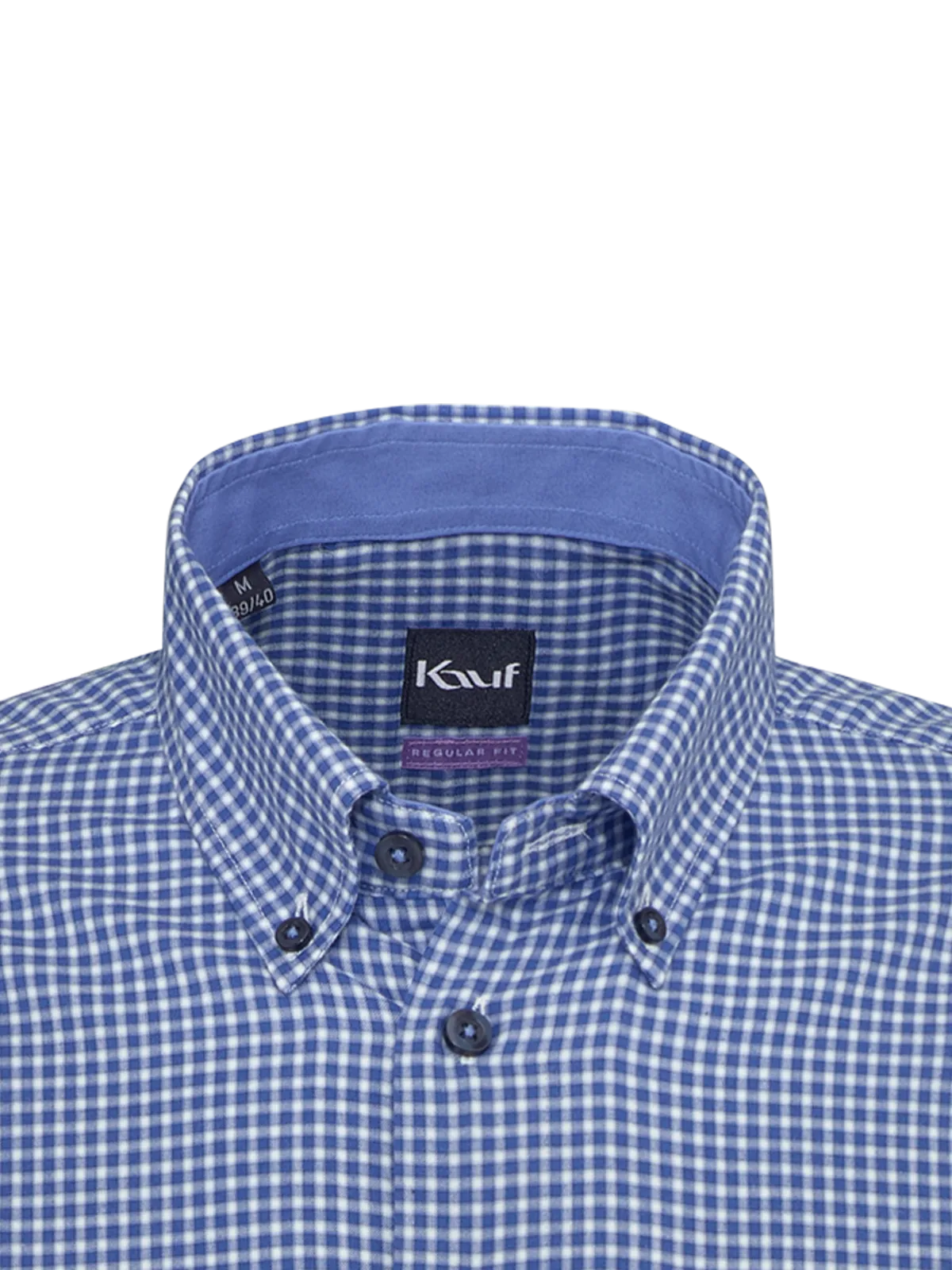 Mittelblau kariertes Bari Button Down Hemd Regular Fit