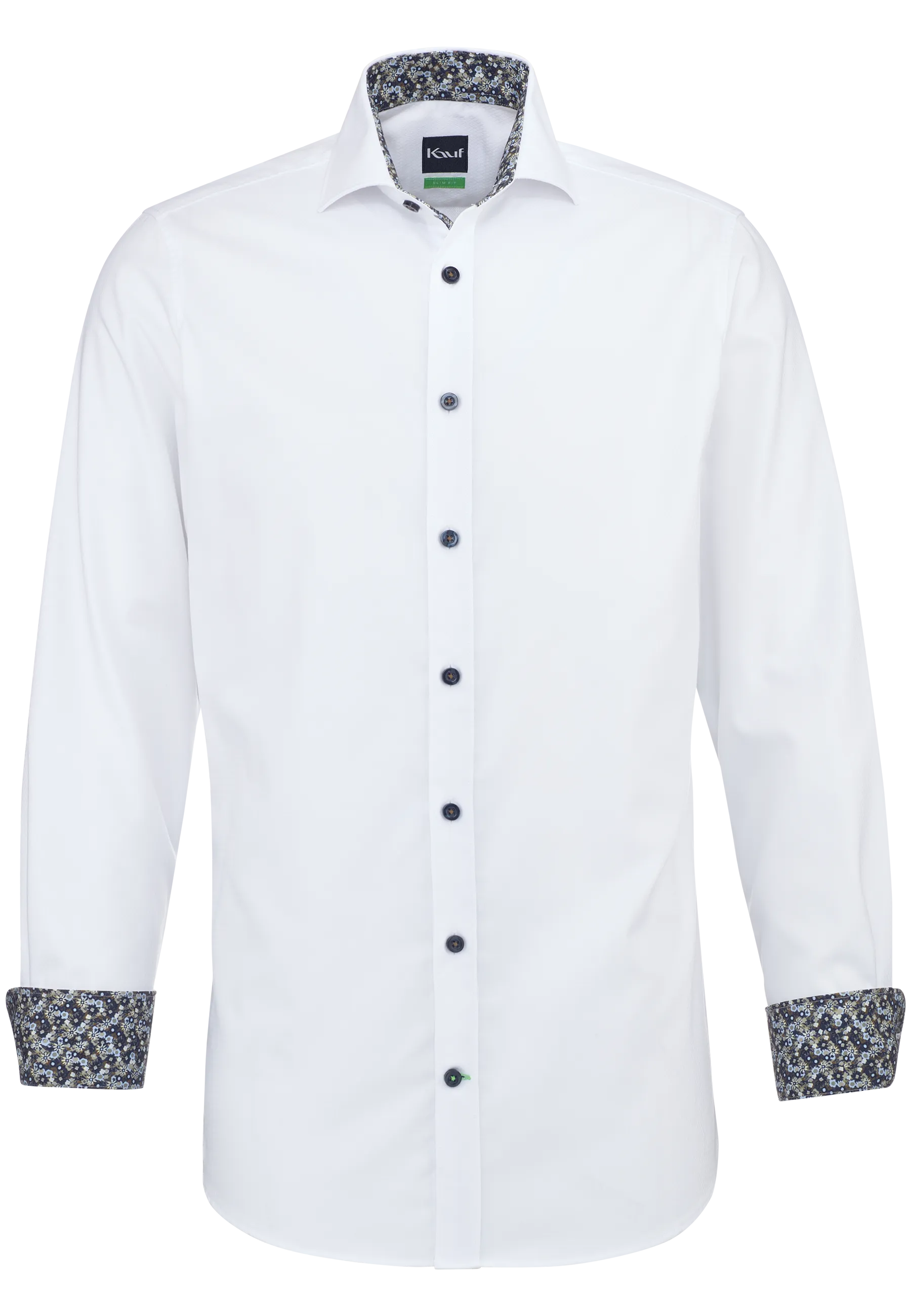 KAUF London New Kent men’s shirt, ‘ Slim Fit ’ in white, with a subtle tone-on-tone diamond pattern and contrasting floral fabric