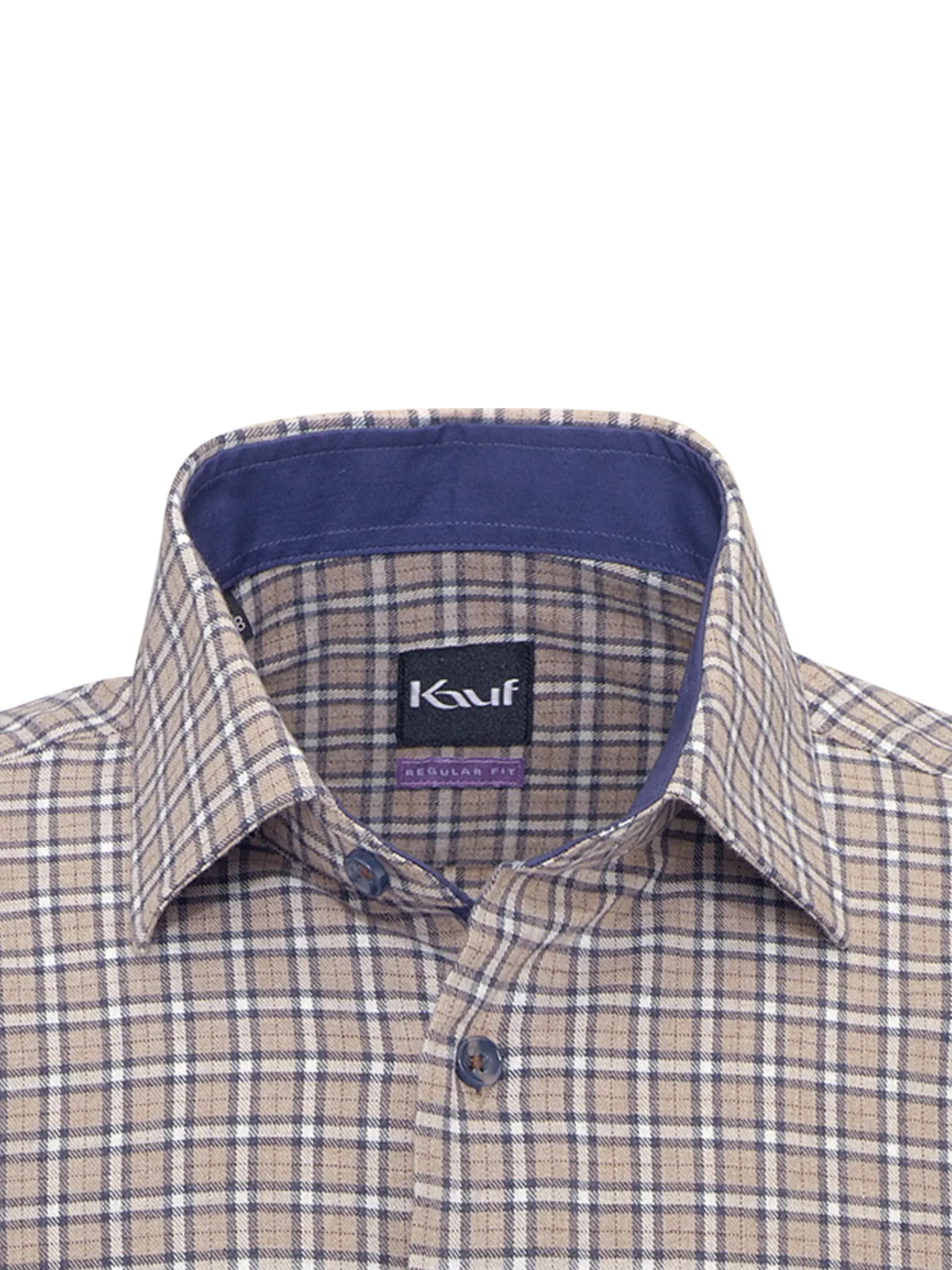 Kariertes Bari Kent Hemd in Beige und Navy