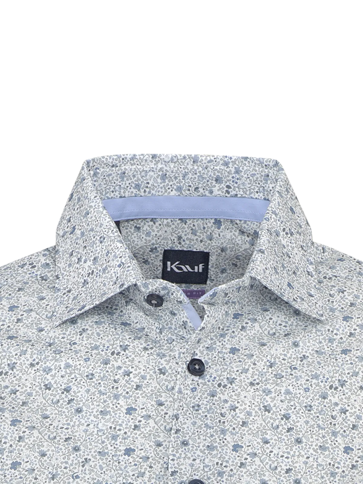 Camicia Bari Kent bianca Regular Fit con motivo floreale azzurro