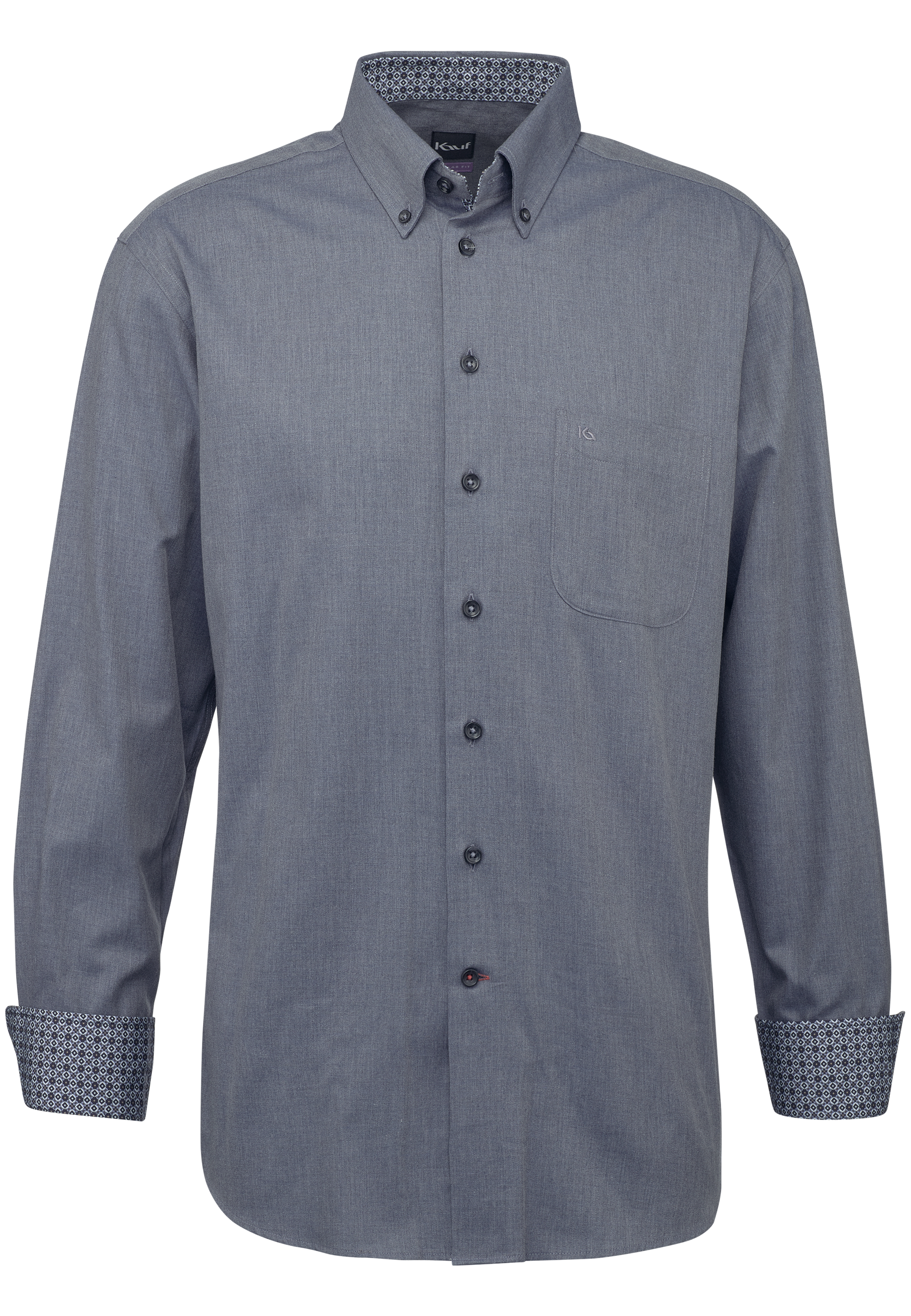 Dunkelgraues KAUF Sports Herrenhemd Regular Fit mit Button-Down-Kragen und Brusttasche