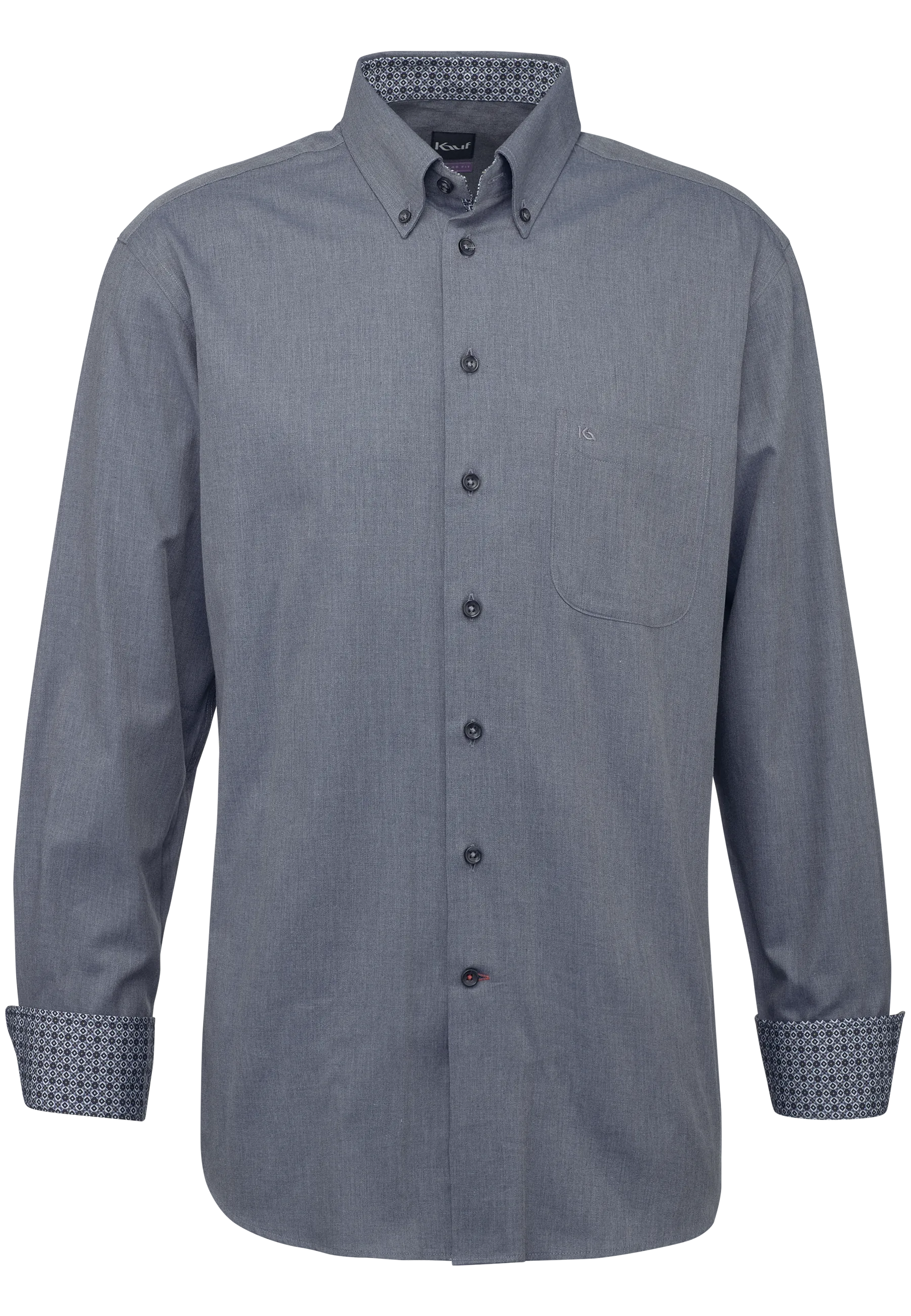 Chemise pour homme KAUF Sports gris foncé, coupe Regular Fit, avec col boutonné et poche poitrine