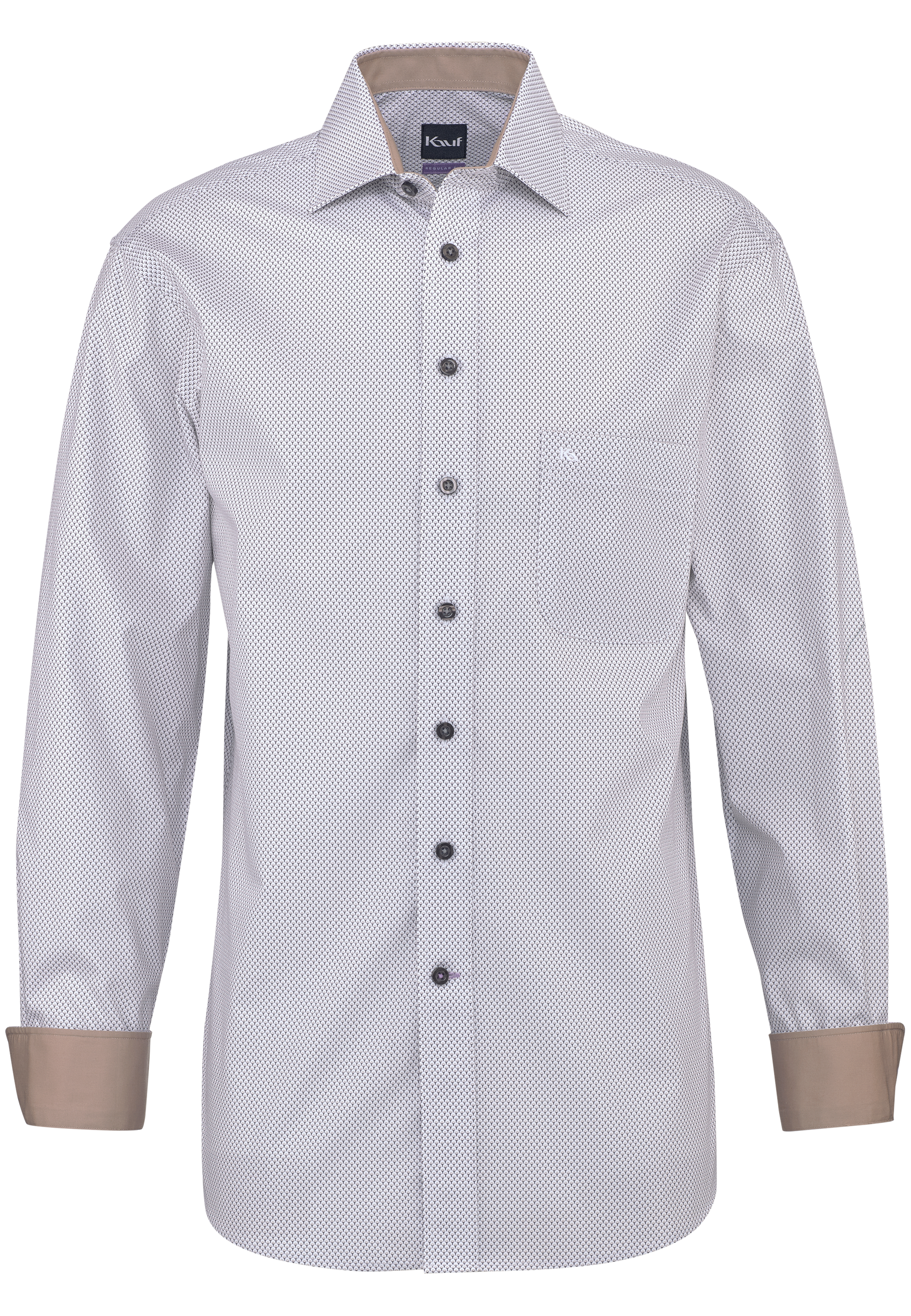 KAUF Regular Fit Herrenhemd 325 30232 800 grau beige mit Minimaldruck, New Kent-Kragen und Safety Pocket