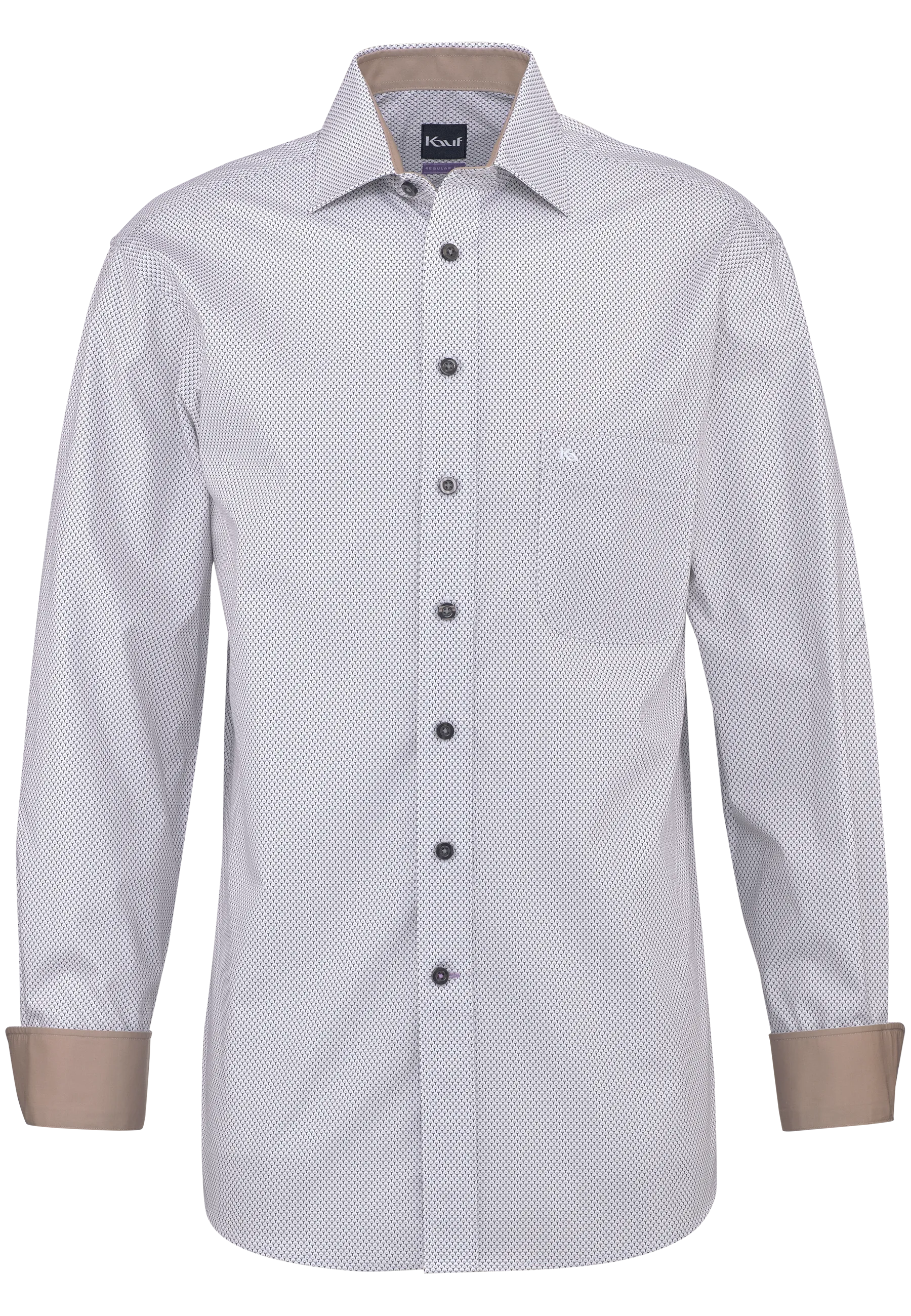 KAUF Chemise pour homme coupe Regular Fit 325 30232 800 gris-beige à imprimé discret, col New Kent et poche de sécurité