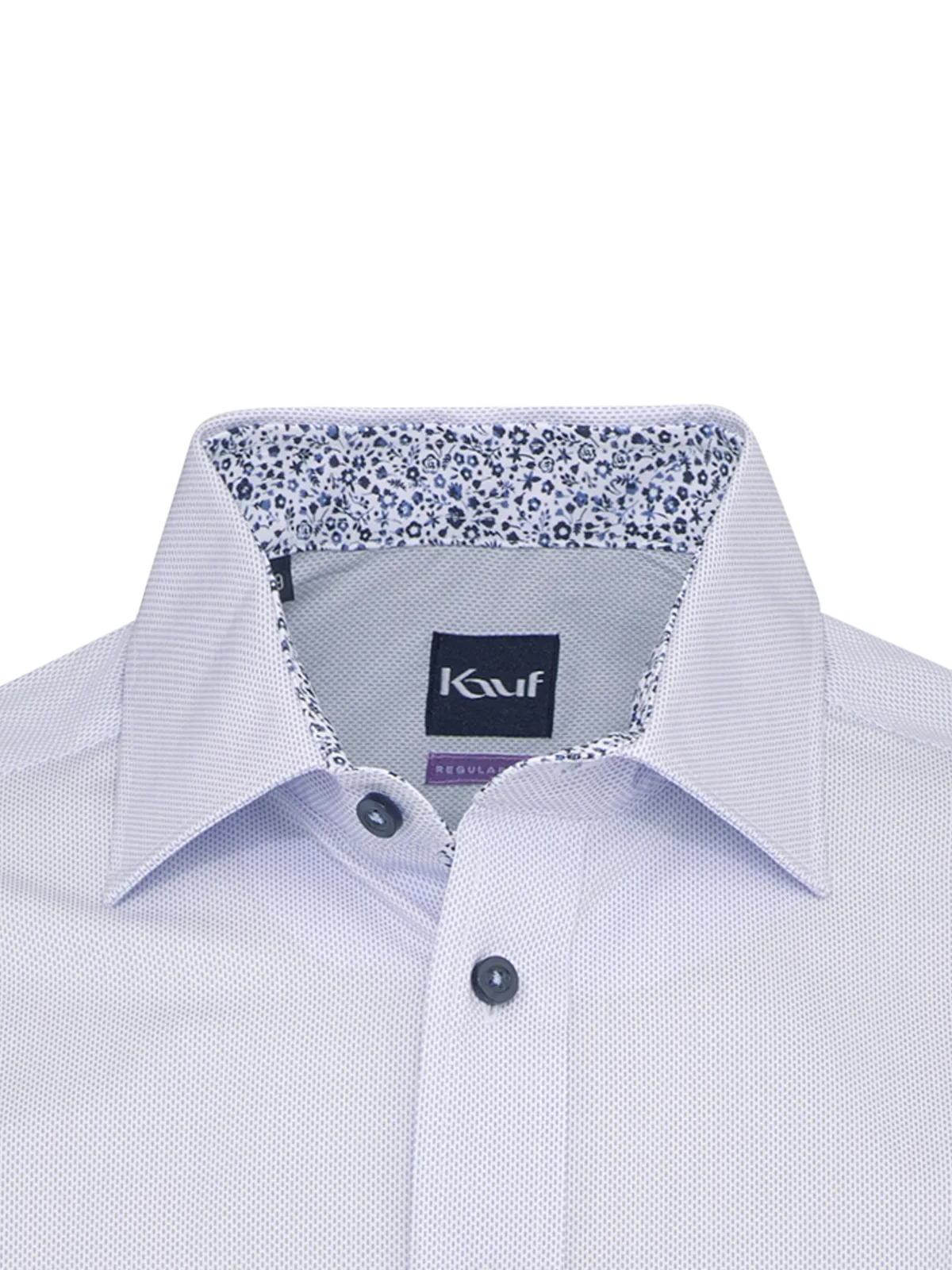 KAUF Regular Fit Hemd – Hellblauer Minimaldruck auf Weiss mit floralem Kontrast