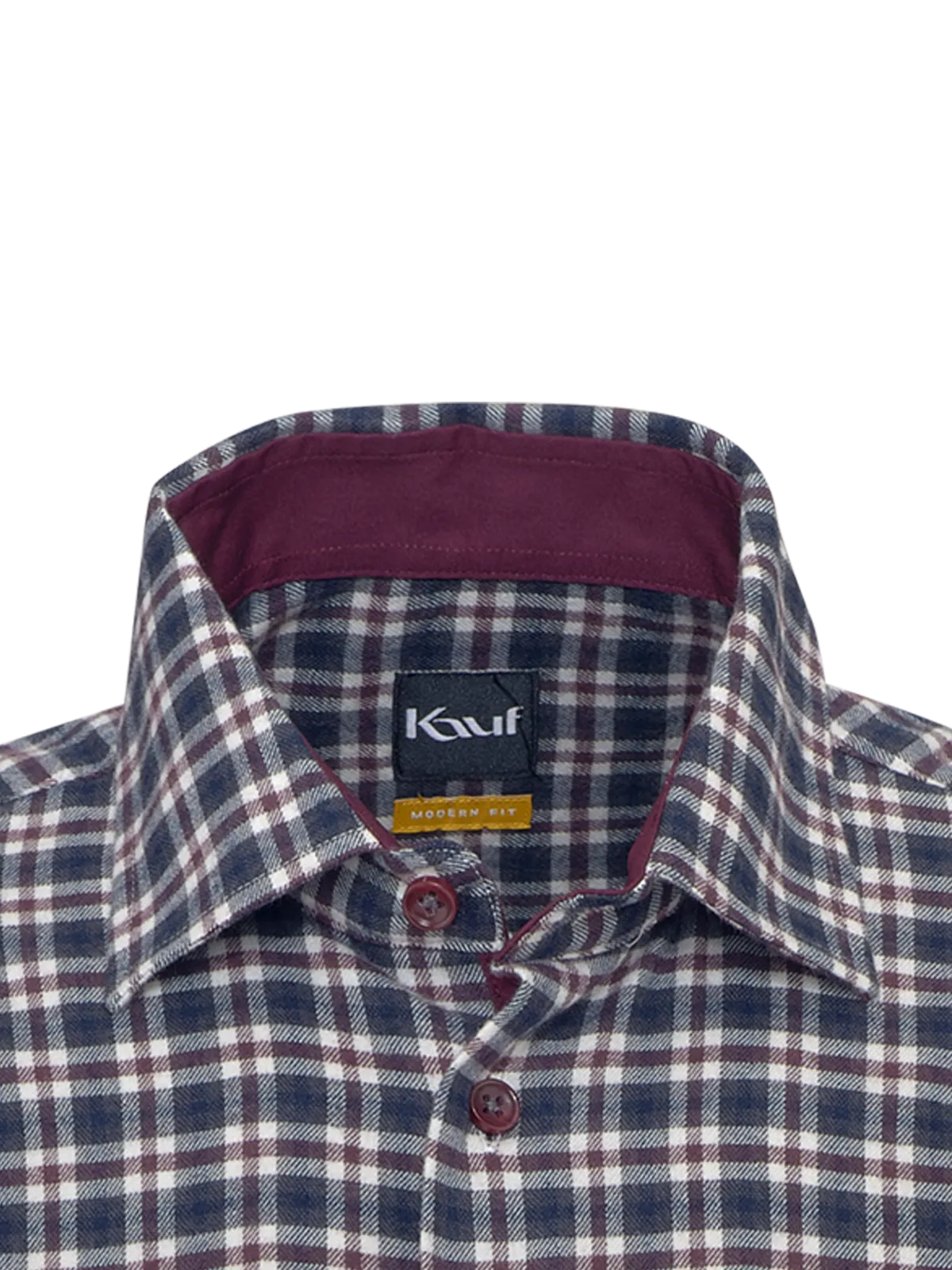 KAUF Verona Kent Modern Fit Shirt – Dark Grey/Wine Red Check
