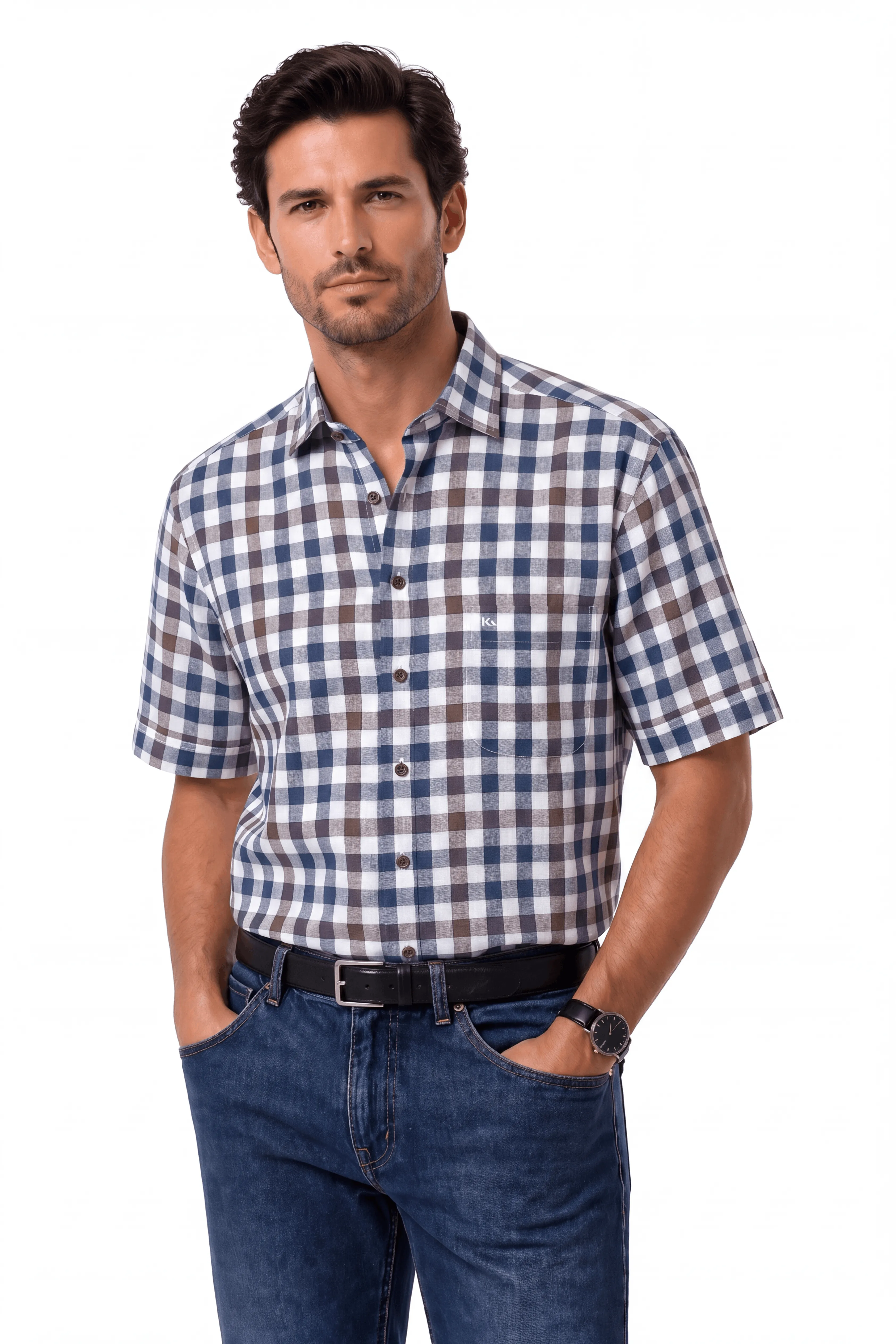 Bari Kent short sleeve regular fit with contrast with linen