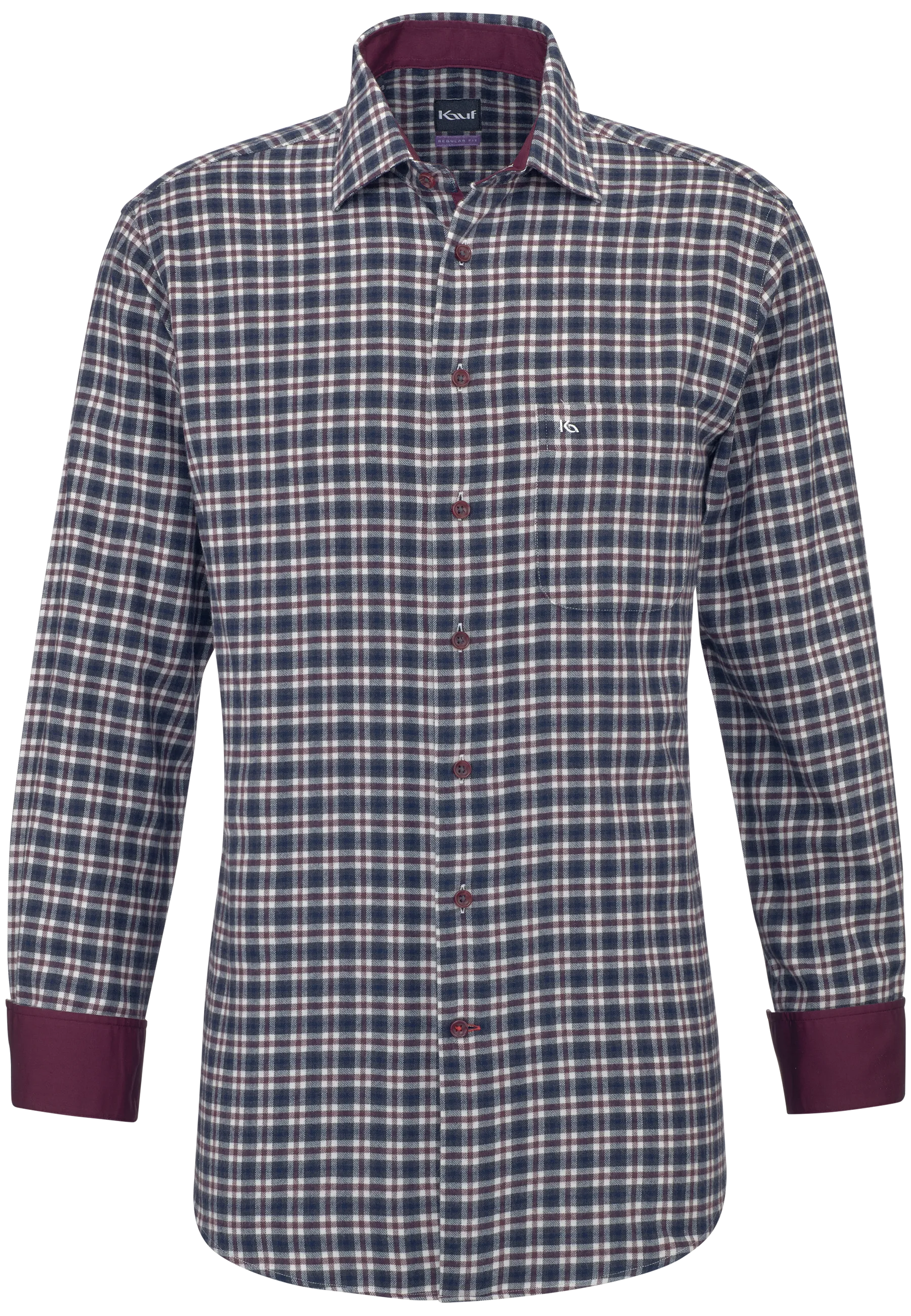 ACHETER Chemise pour homme Bari Kent, Coupe Regular Fit, en flanelle à carreaux gris foncé et bordeaux, avec poche poitrine, poche de sécurité et détails contrastés bordeaux