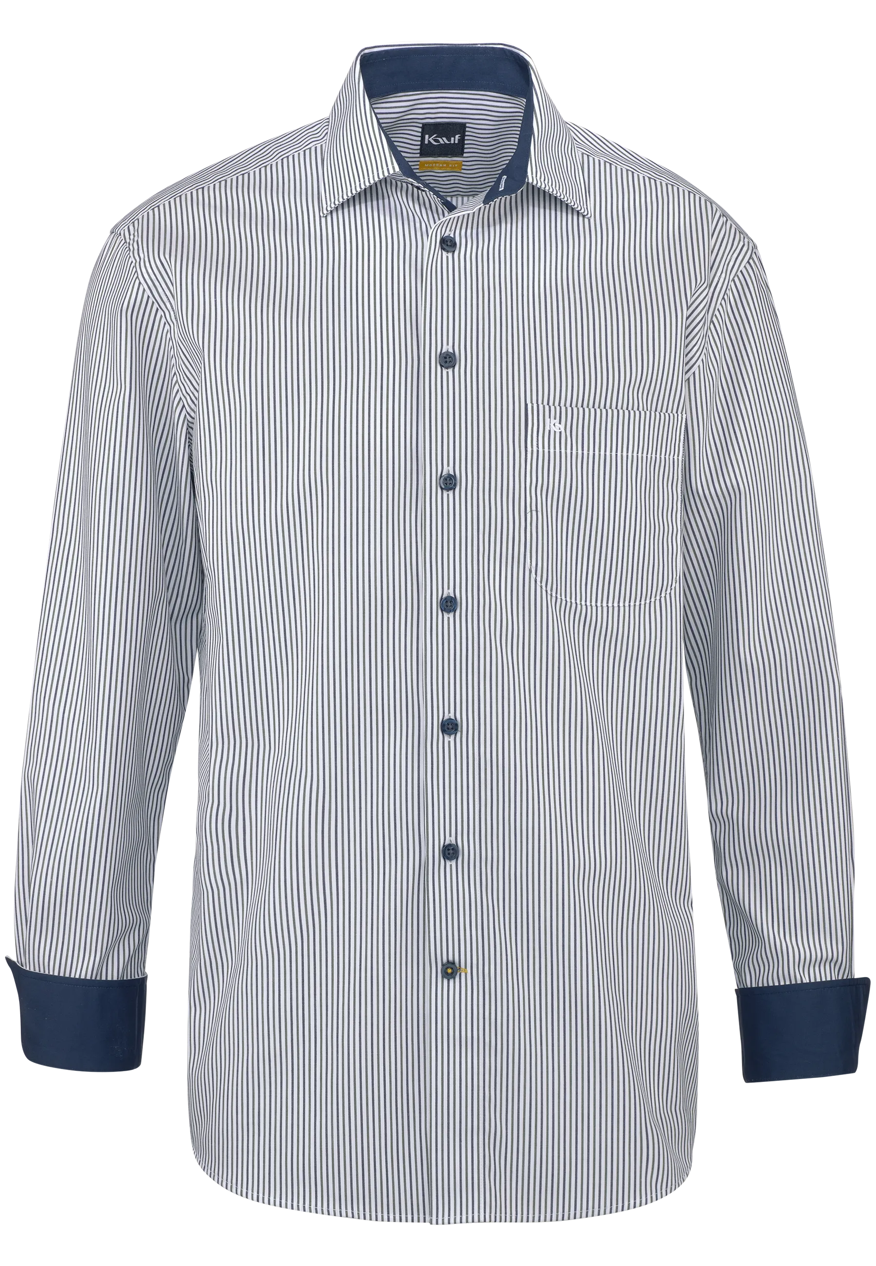 Kauf Pisa Camicia da uomo, vestibilità regolare, con righe verdi e blu navy su fondo bianco, colletto New Kent e taschino