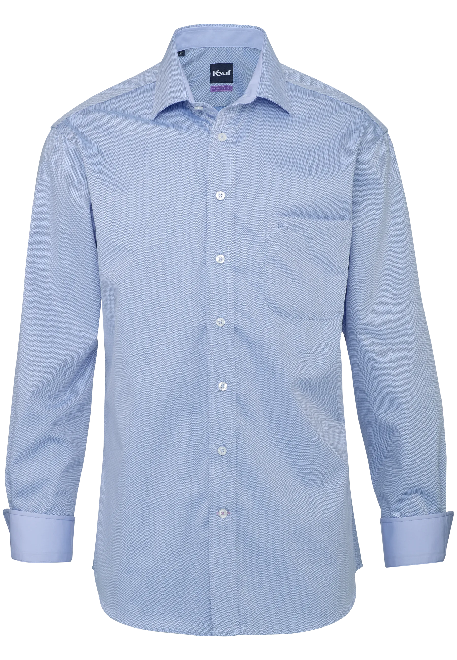 Camicia da uomo KAUF Pisa blu medio, Regular Fit, con motivo a spina di pesce, colletto New Kent e taschino sul petto