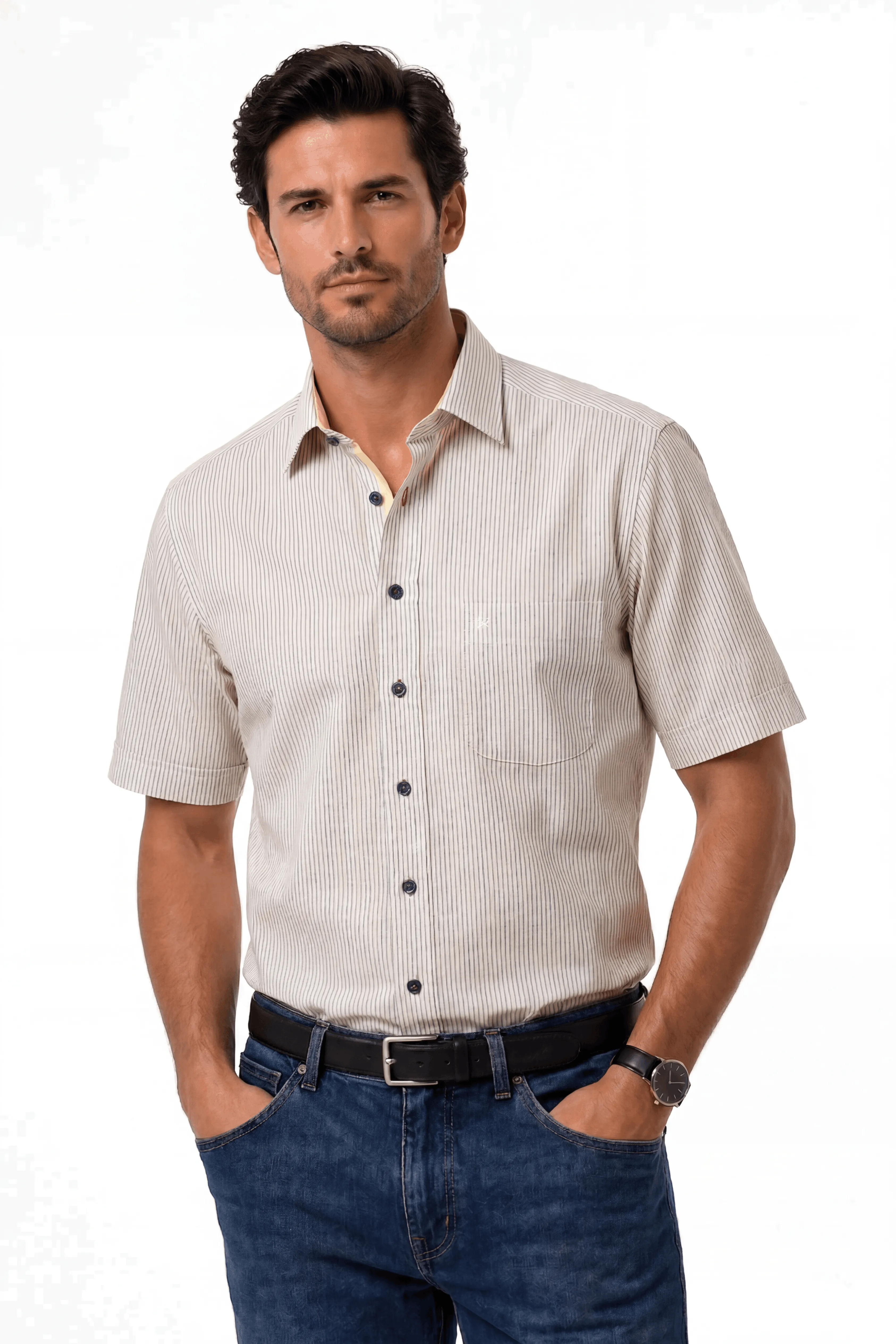 Bari Kent short sleeve regular fit with linen