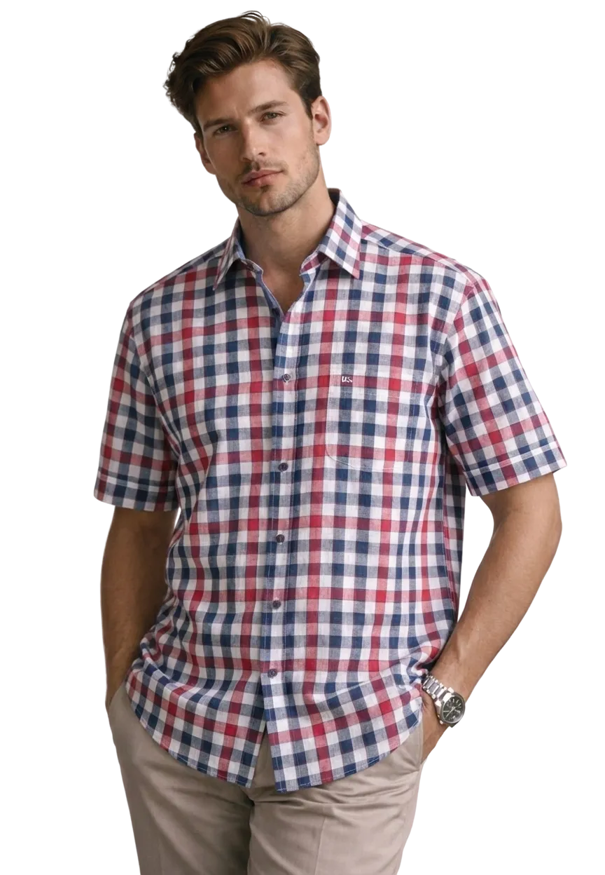 Bari Kent regular fit Kurzarm mit Kontrast mit Leinen