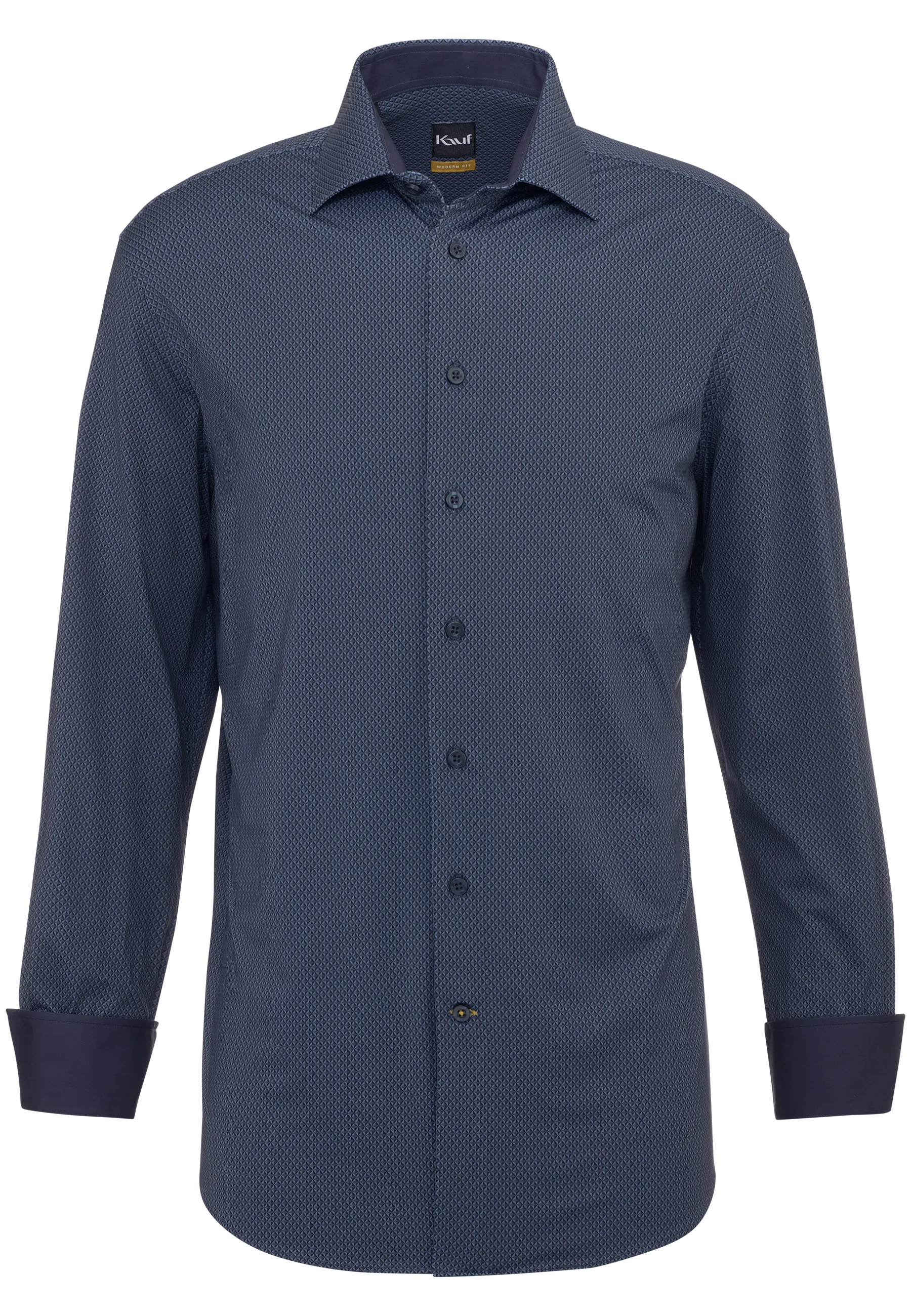 Dunkelgraues KAUF Firenze Jerseyhemd Modern Fit mit geometrischem Minimalmuster und New Kent Kragen