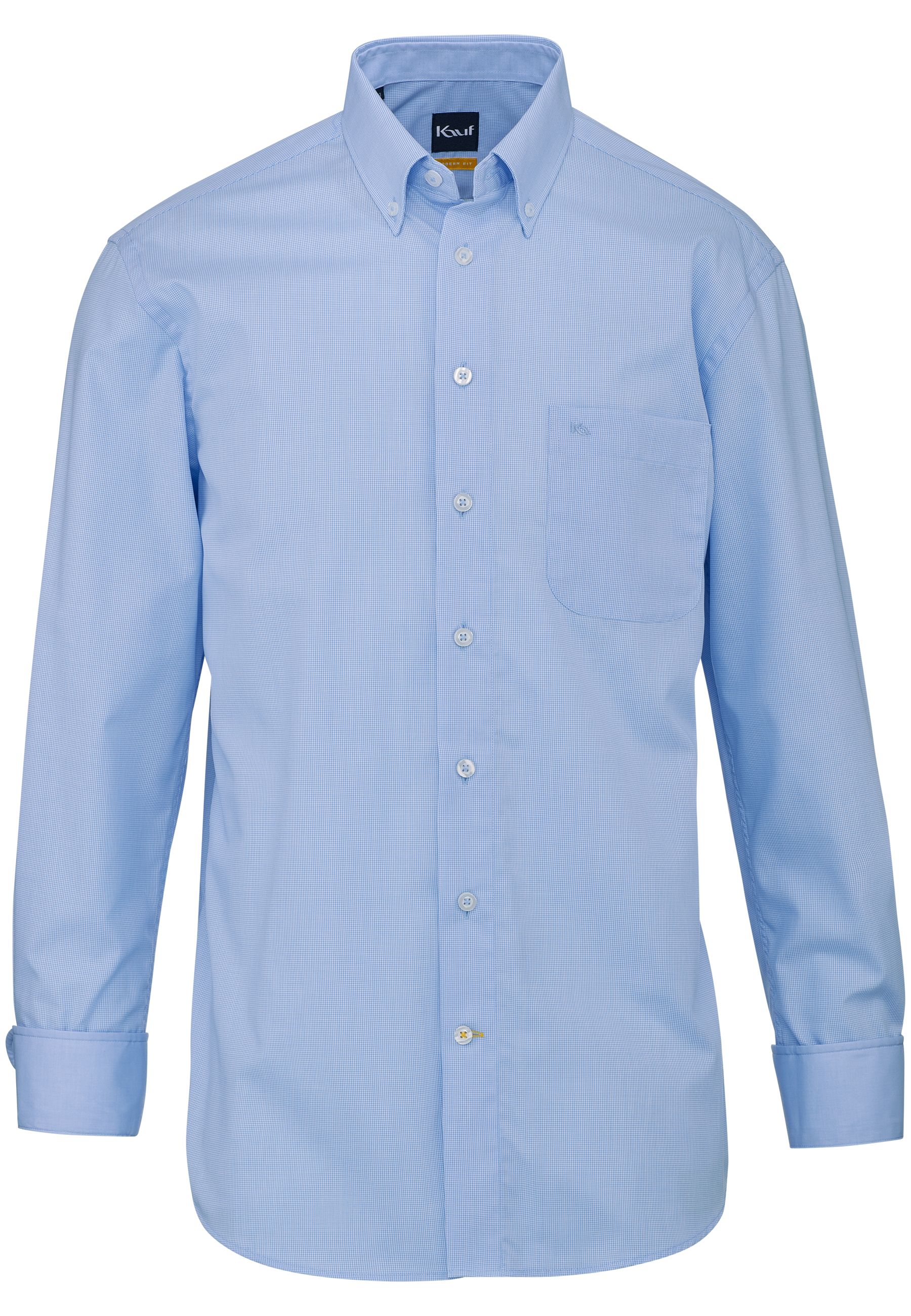 Hellblaues KAUF Firenze Herrenhemd Modern Fit mit feinem Karo, Button-Down-Kragen und Brusttasche
