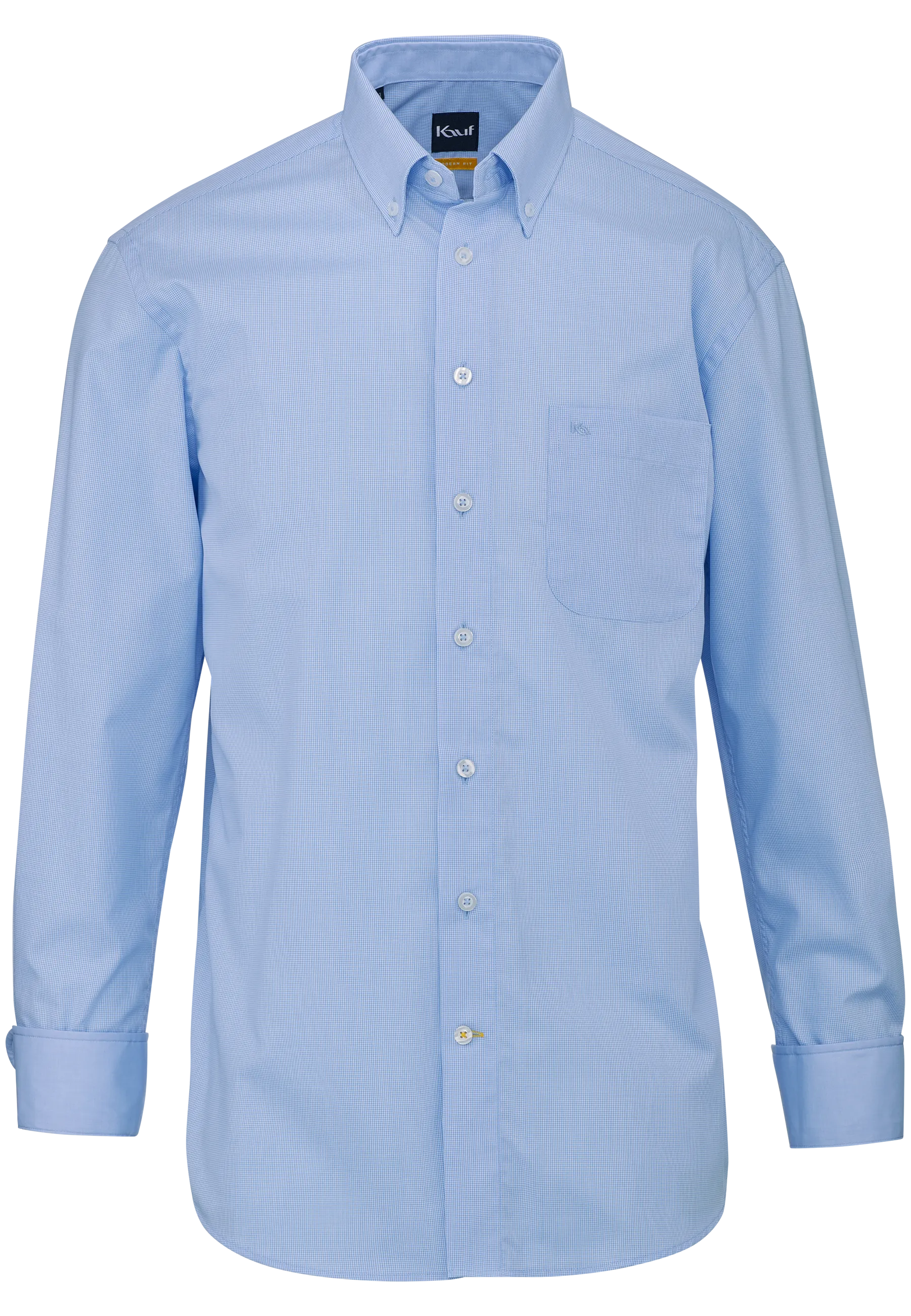 Chemise pour homme KAUF Firenze bleu clair, coupe Modern Fit, à petits carreaux, col boutonné et poche poitrine