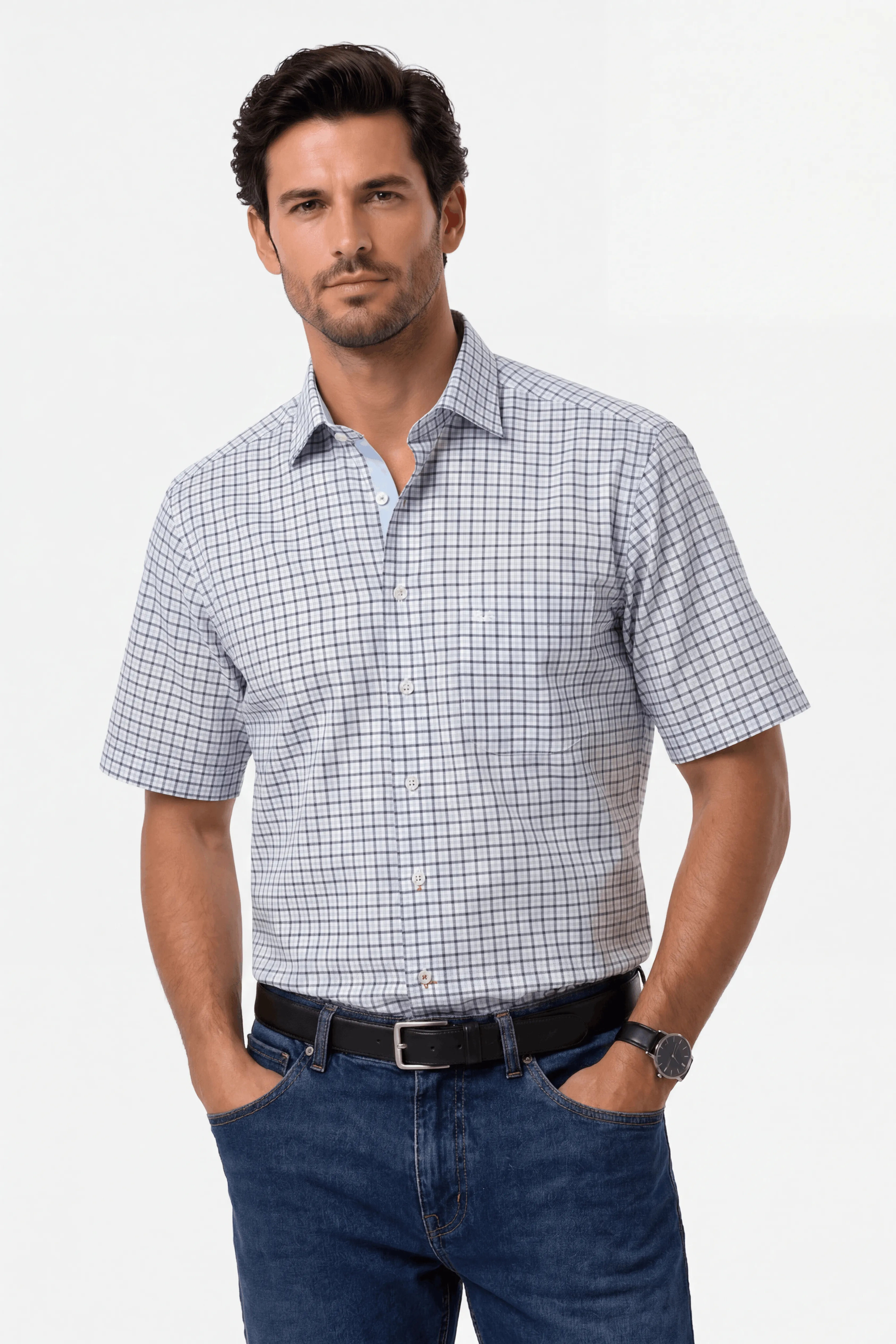 Bari Kent short sleeve regular fit with contrast with linen