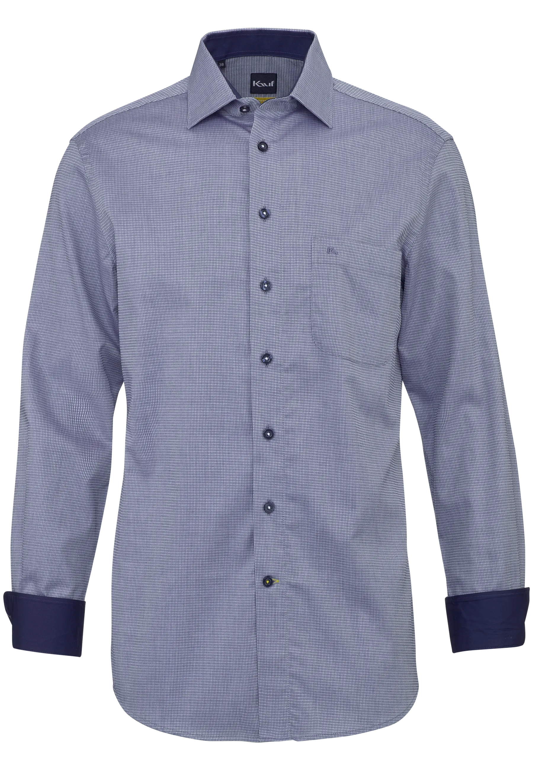 KAUF Regular Fit Men’s Shirt 325 30218 500, dark blue with a subtle grey textured finish, New Kent collar and safety pocket