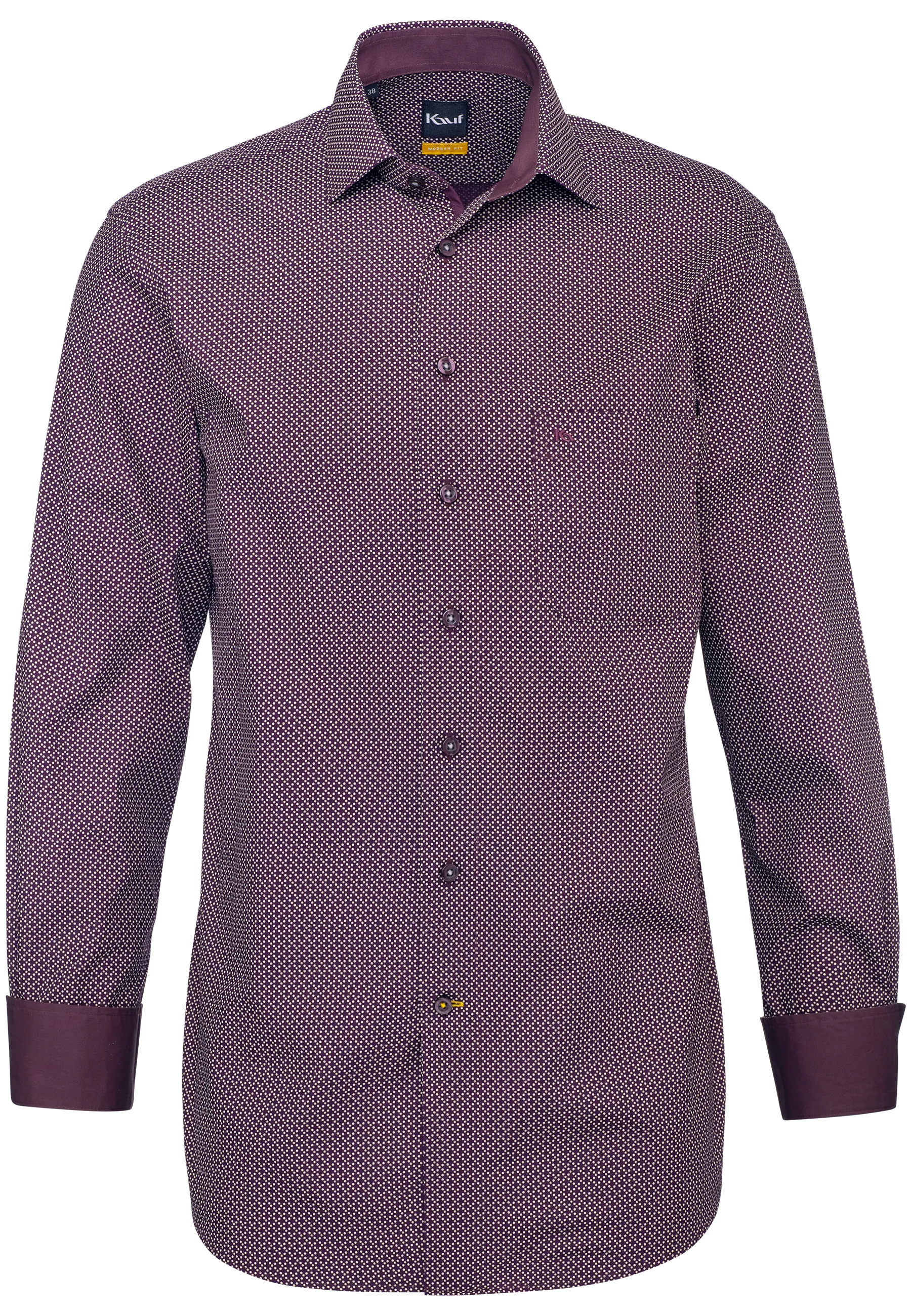 Wine-red KAUF Firenze men’s shirt in a Modern Fit with a subtle polka dot print, a New Kent collar and a breast pocket