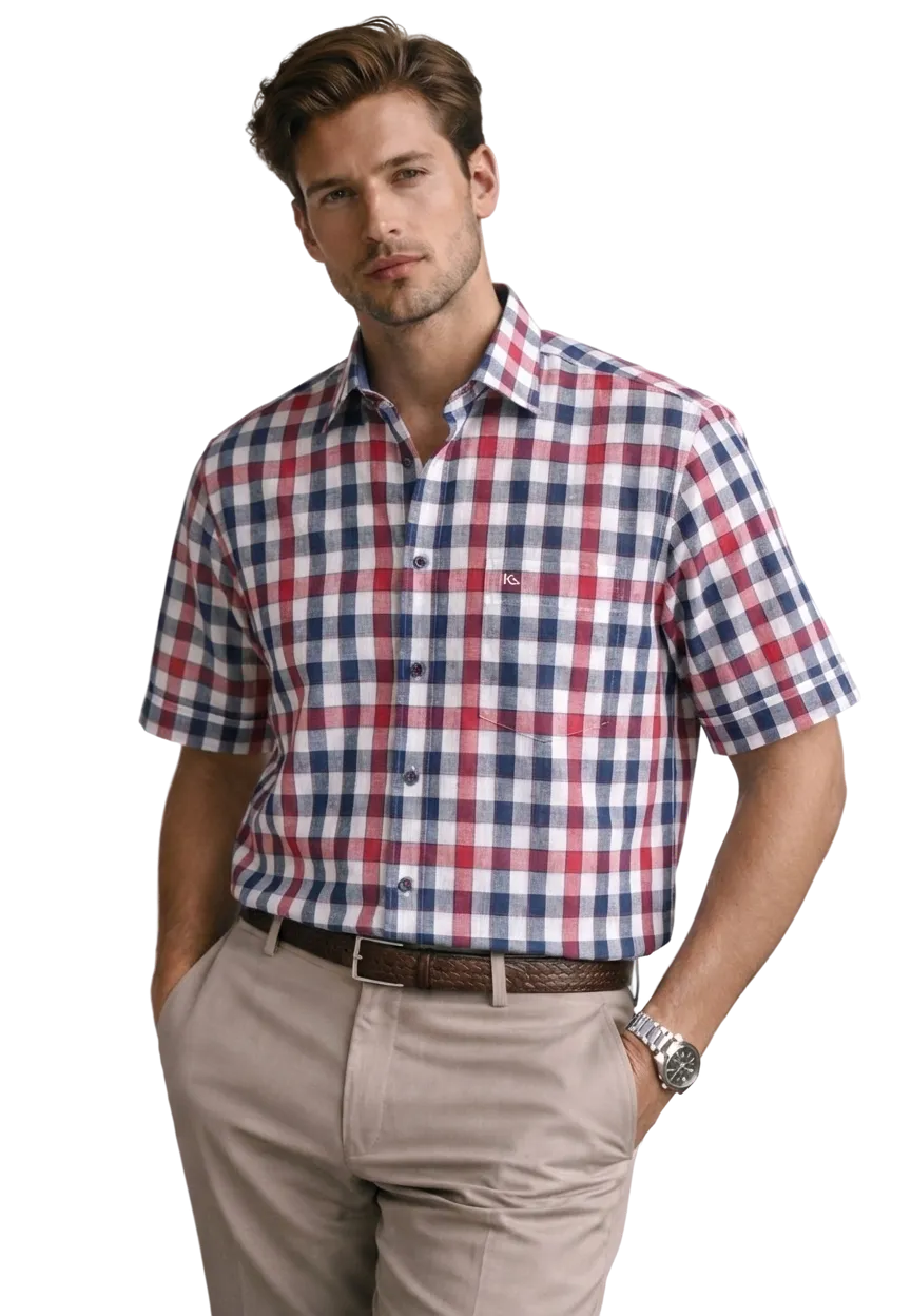 Bari Kent regular fit Kurzarm mit Kontrast mit Leinen