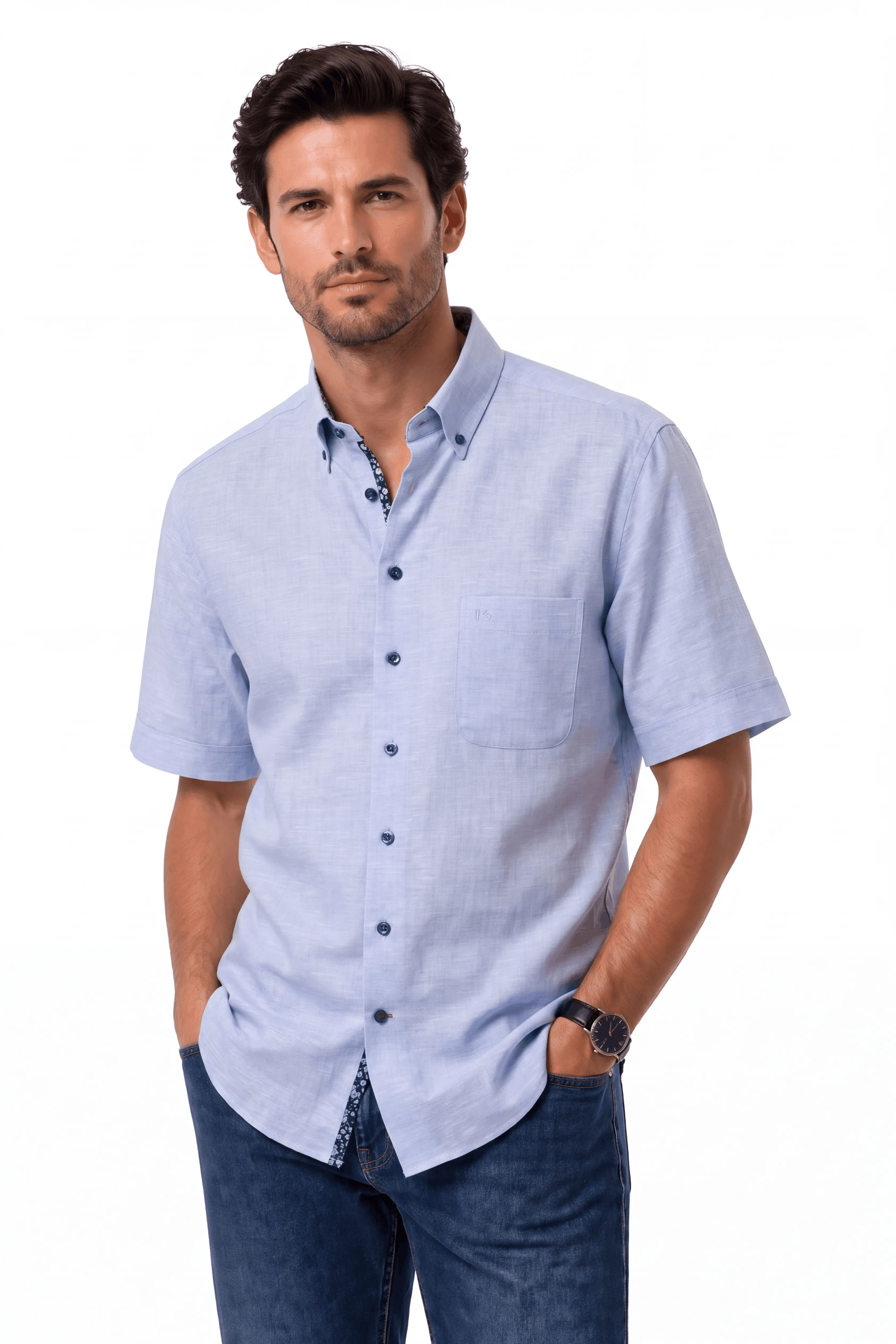 Bari button down short sleeve regular fit with contrast with linen