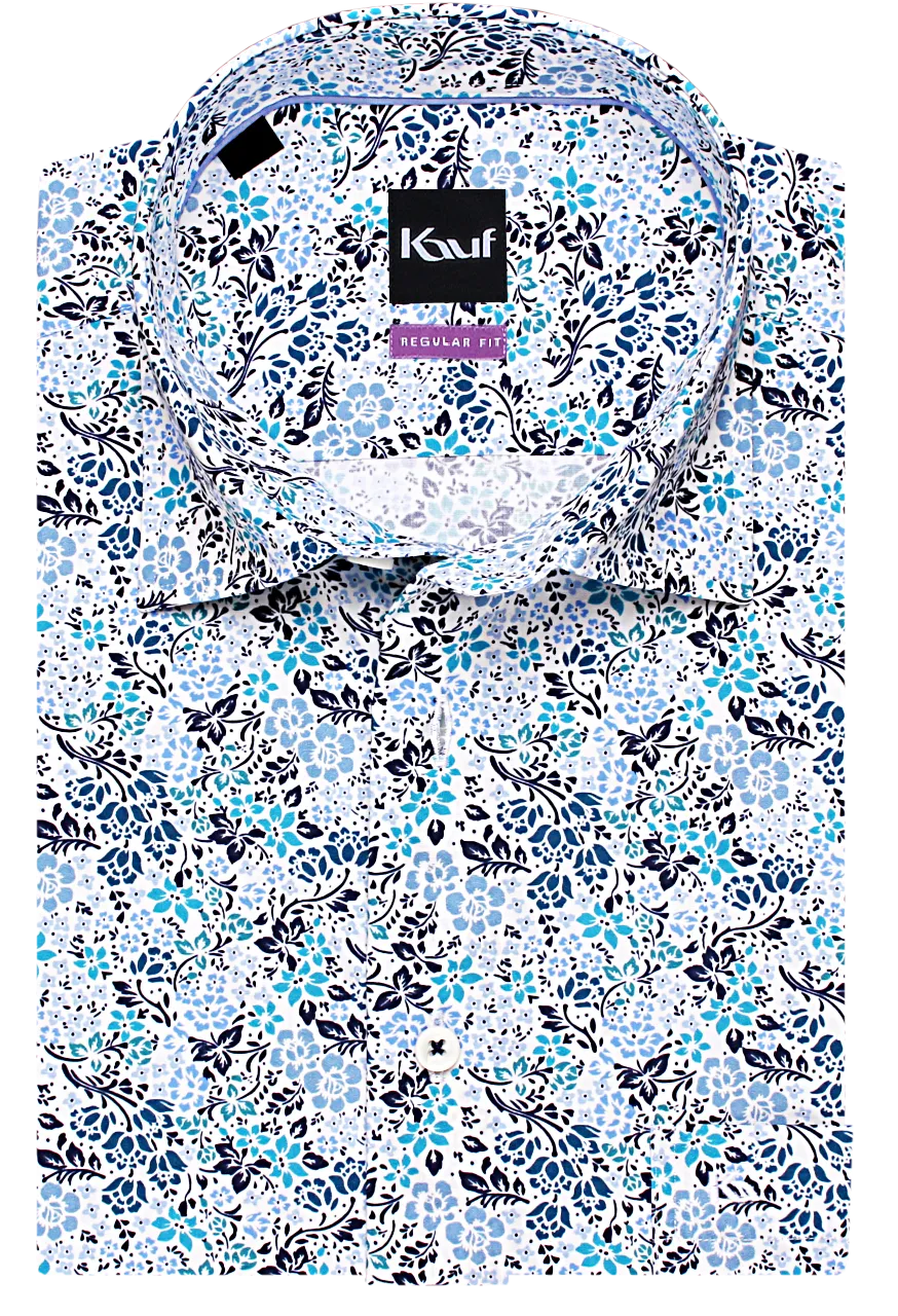Kurzarmhemd blau Bari Kent mit Kontrast