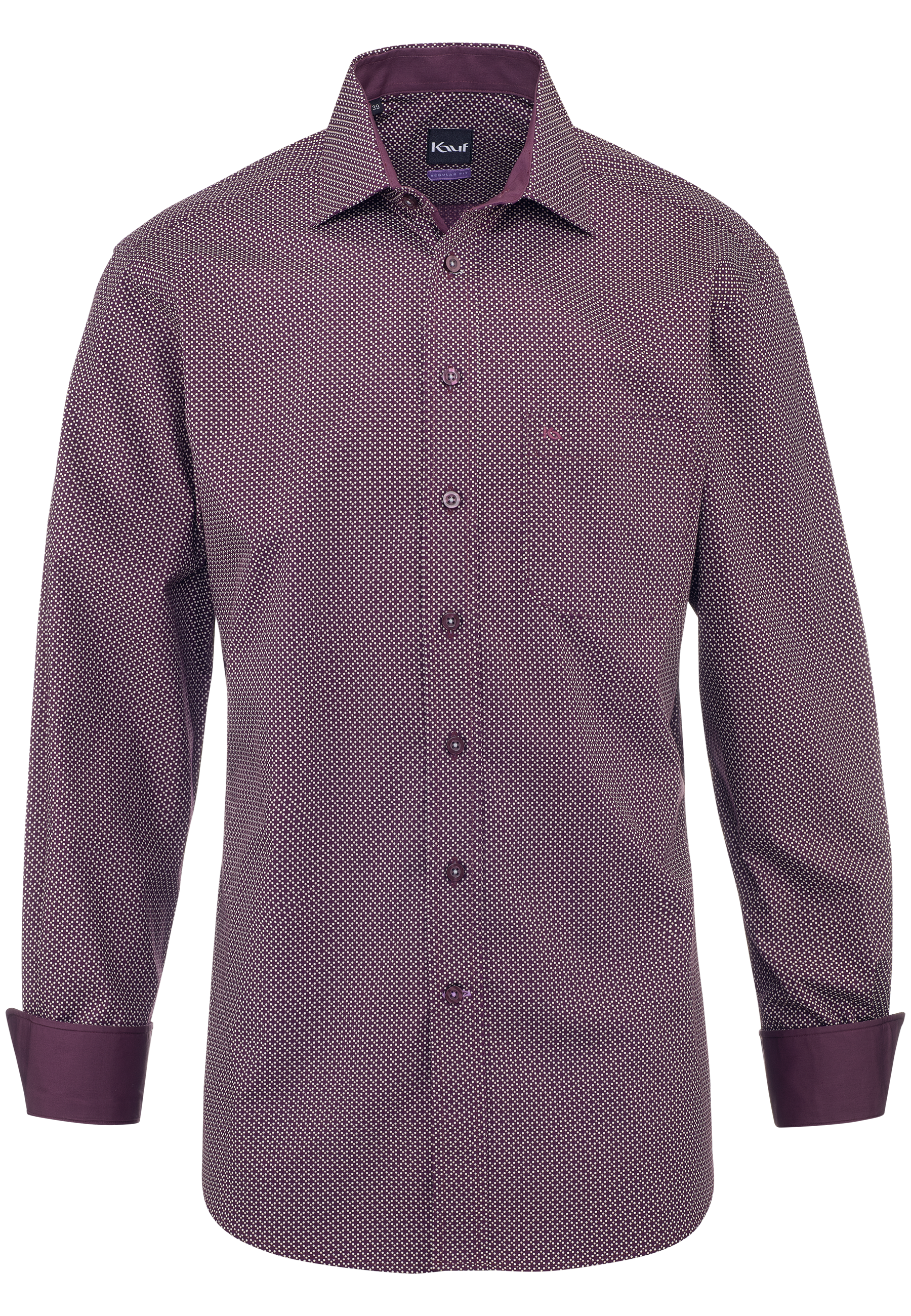 KAUF Regular Fit Herrenhemd 325 30269 300 weinrot mit feinem Punktedruck in Beige und Ecru, New Kent Kragen und Safety Pocket
