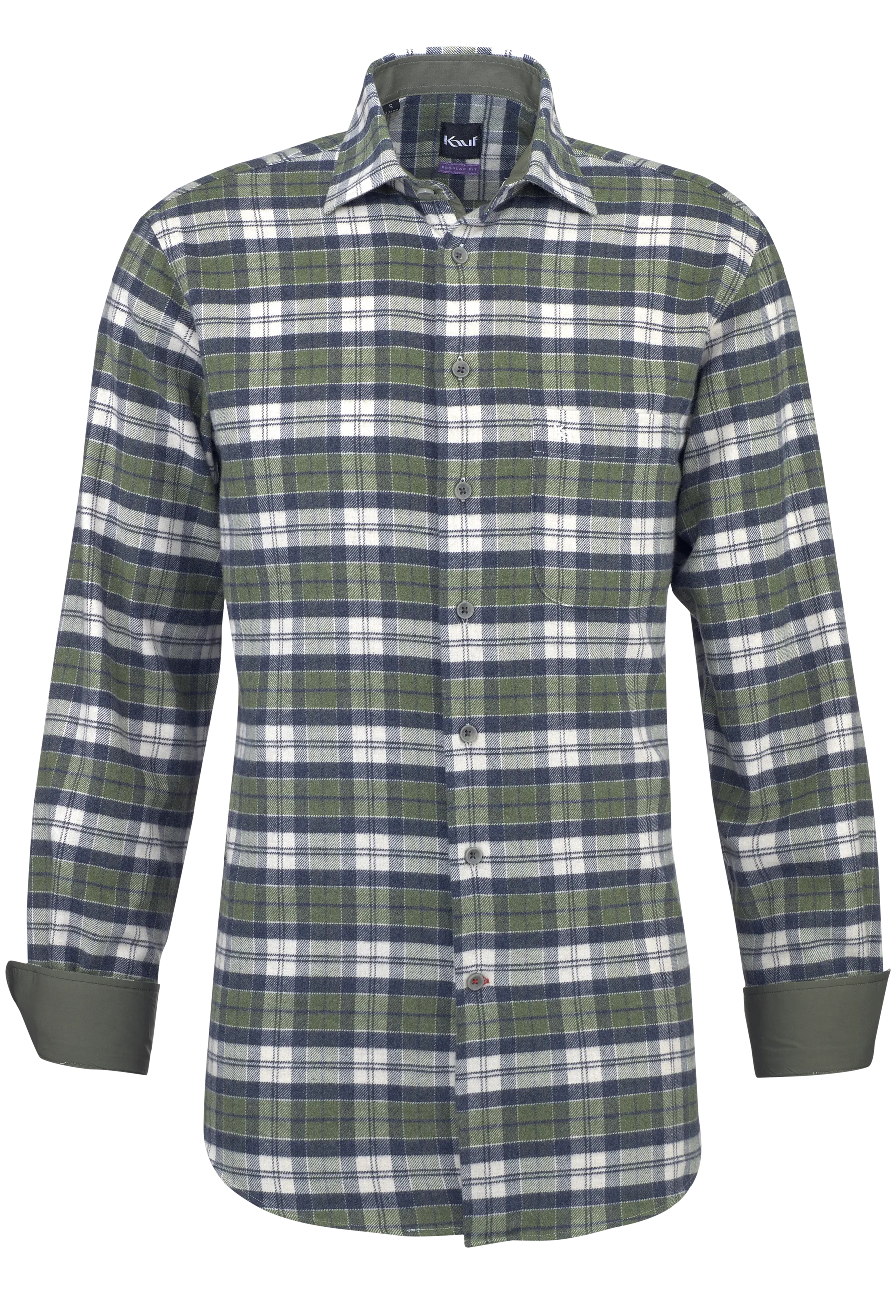 KAUF Regular Fit Herren Flanellhemd 176 60330 600 dunkelgrün navy kariert mit Kent-Kragen und Safety Pocket