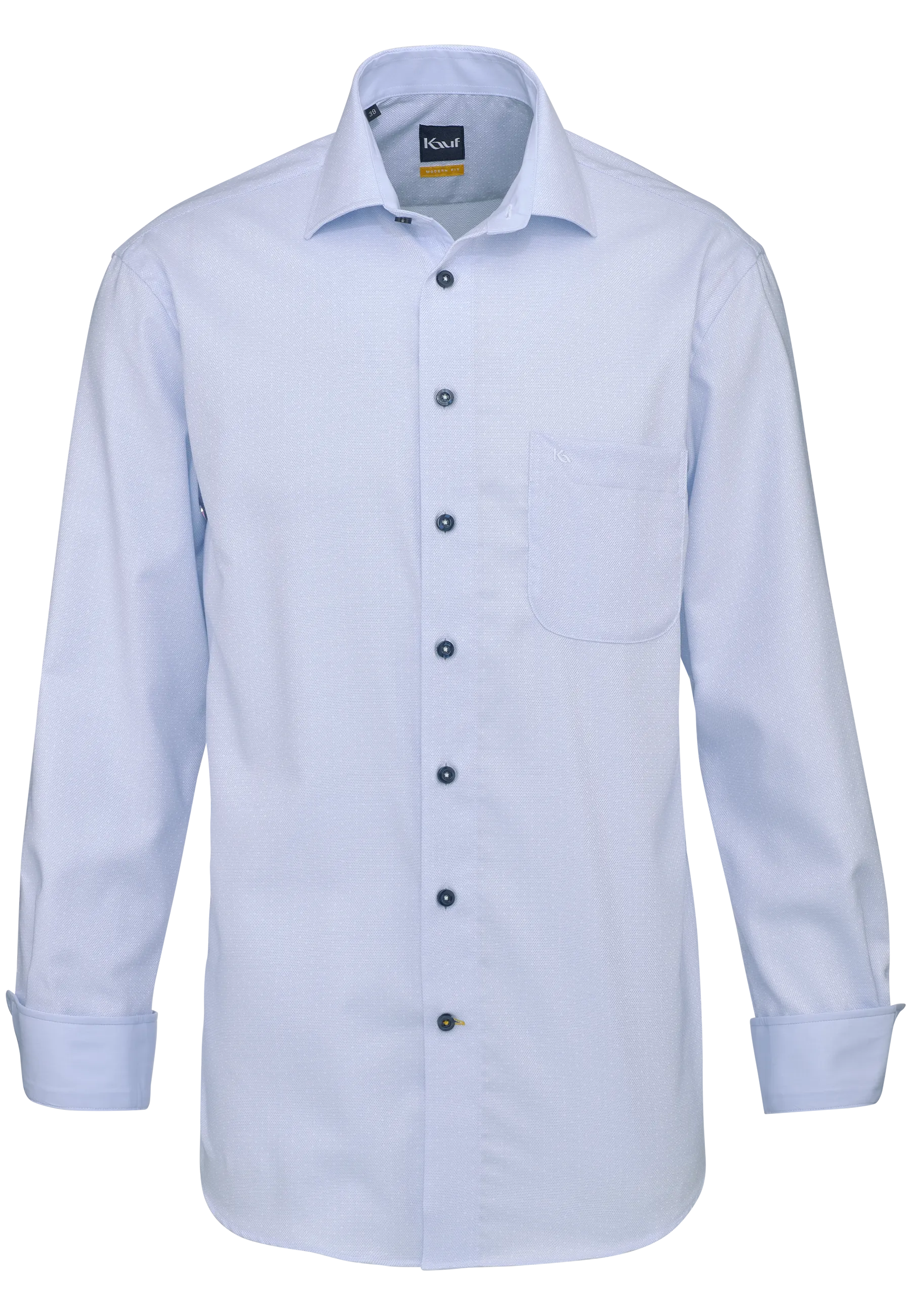 Camicia da uomo KAUF Firenze azzurra, vestibilità moderna con trama a pois Dobby, colletto New Kent e taschino